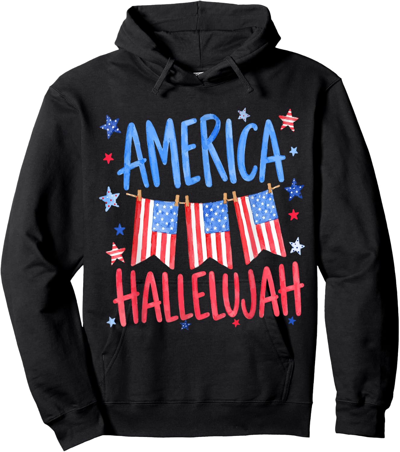 Vintage America Hallelujah US Flag Christian 4th of July Hoodie - Hoodie | Black