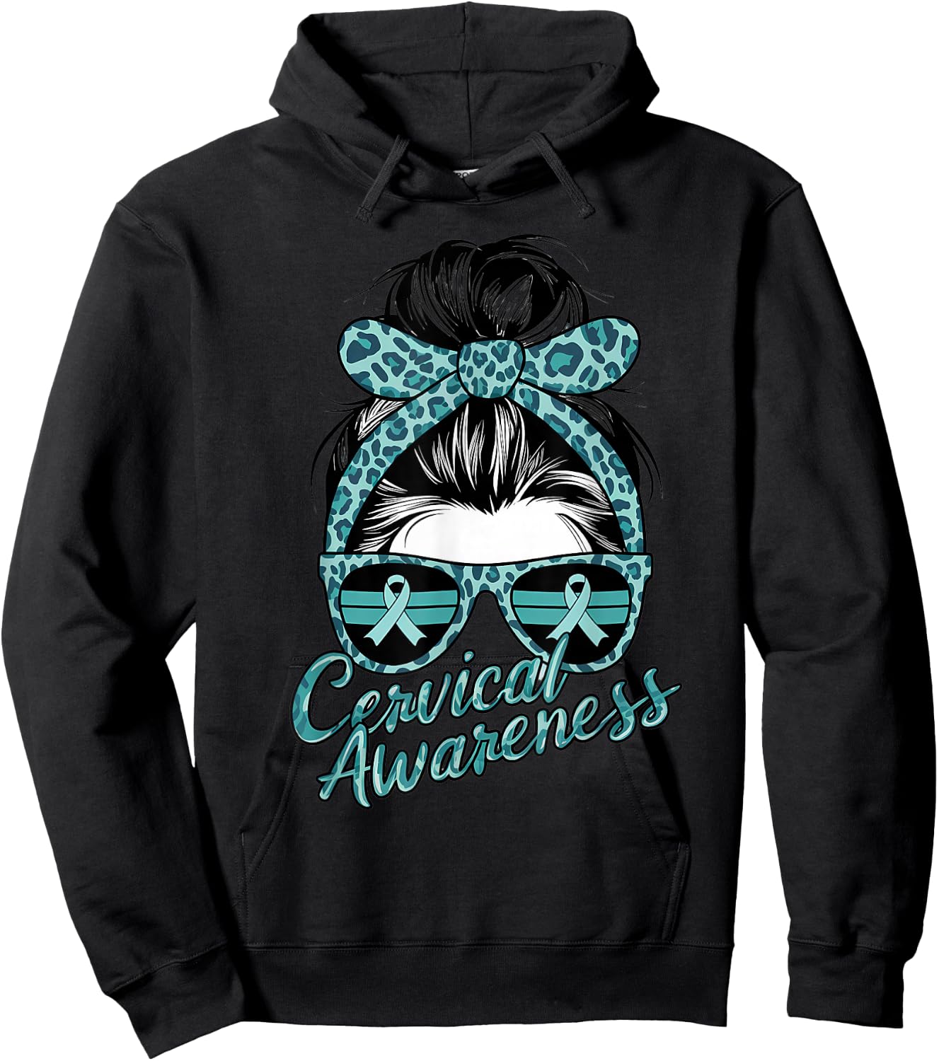 Cervical Cancer Awareness Scarf Leopard Girl Teal Ribbon Hoodie - Hoodie | Black