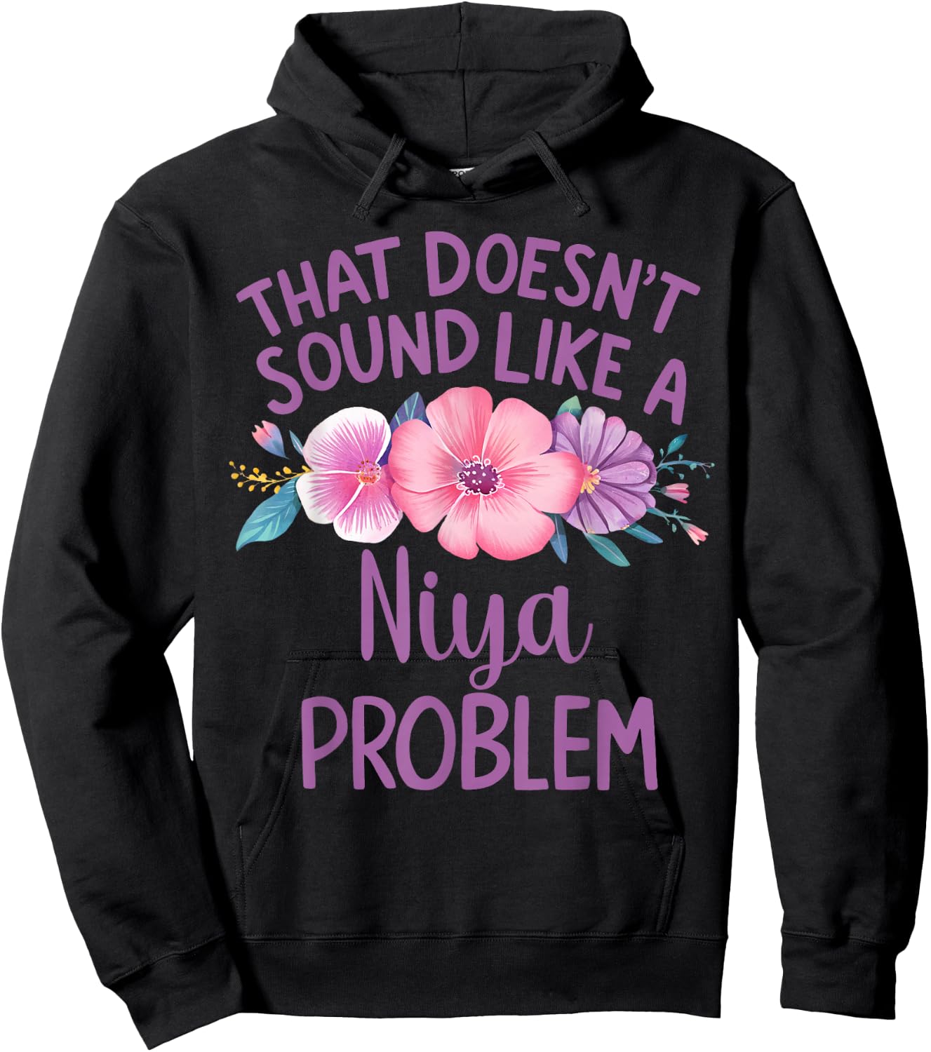 Niya Personalized Cute Flower Girls Niya Name Hoodie - Hoodie | Black