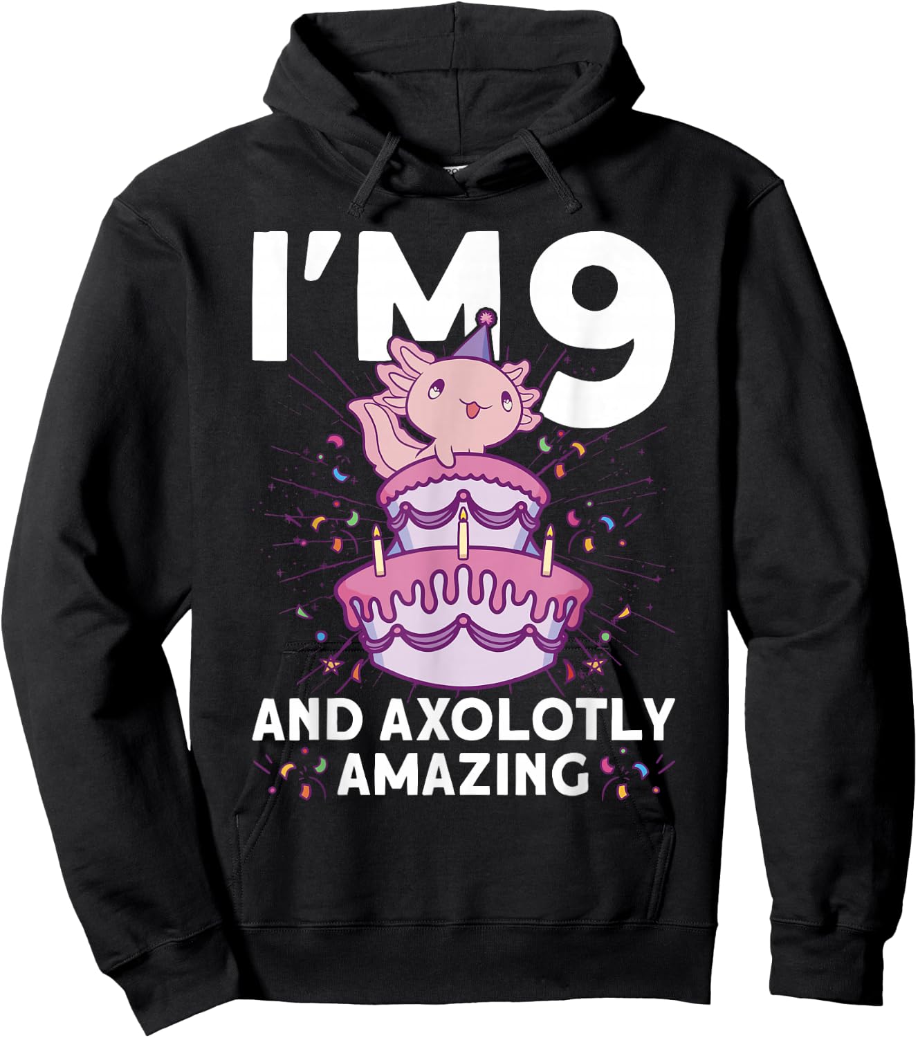 I'm 9 Bday Axolotl Party Cute 9th Birthday Kids Axolotl Hoodie - Hoodie | Black