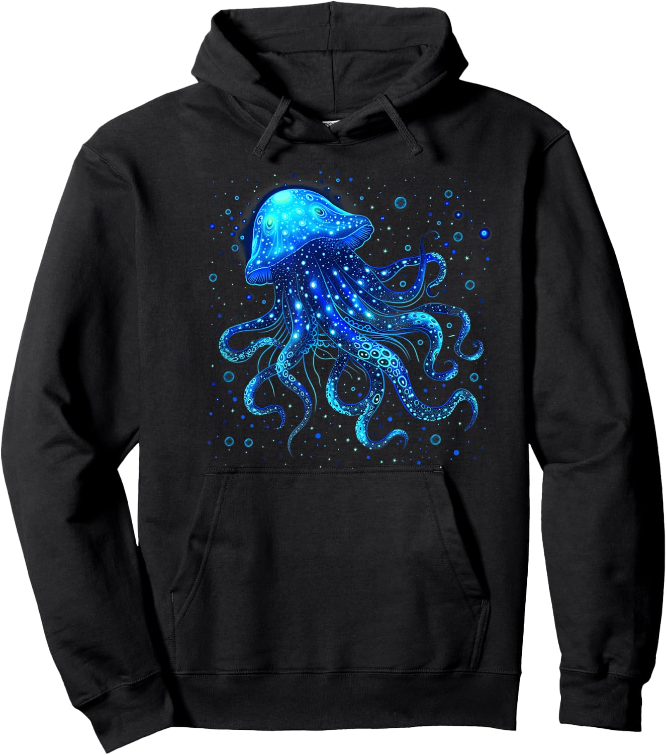 Sea Deeps and Glowing Jellyfish with Tentacles , black Hoodie - Hoodie | Black