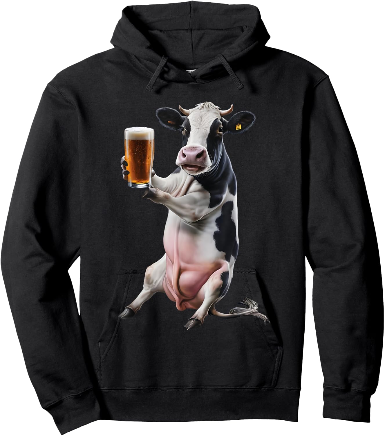 Cow Drinking Beer Realistic Hoodie - Hoodie | Black