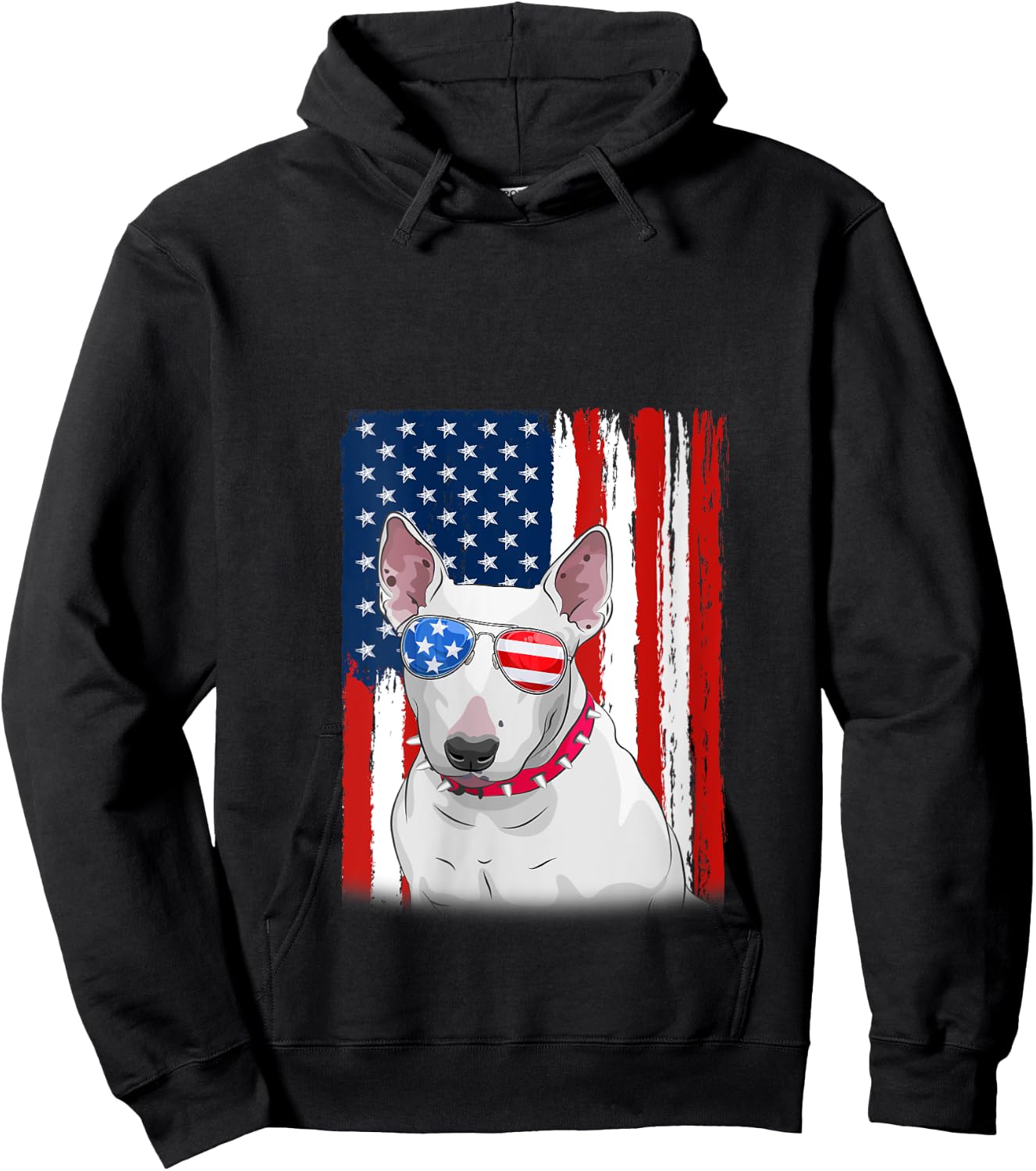USA America Flag Bull Terrier Dog 4th of July Patriotic V-Neck Hoodie - Hoodie | Black