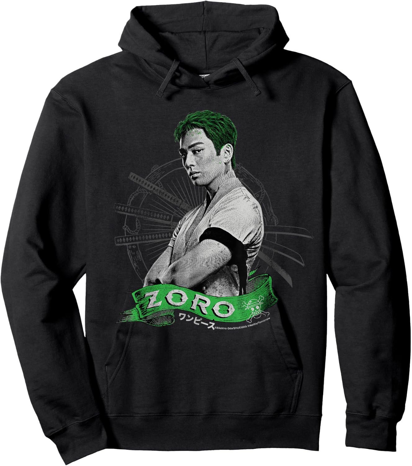 One Piece Roronoa Zoro Live Action Straw Hat Pirate Hunter , Black, S Hoodie - Hoodie | Black