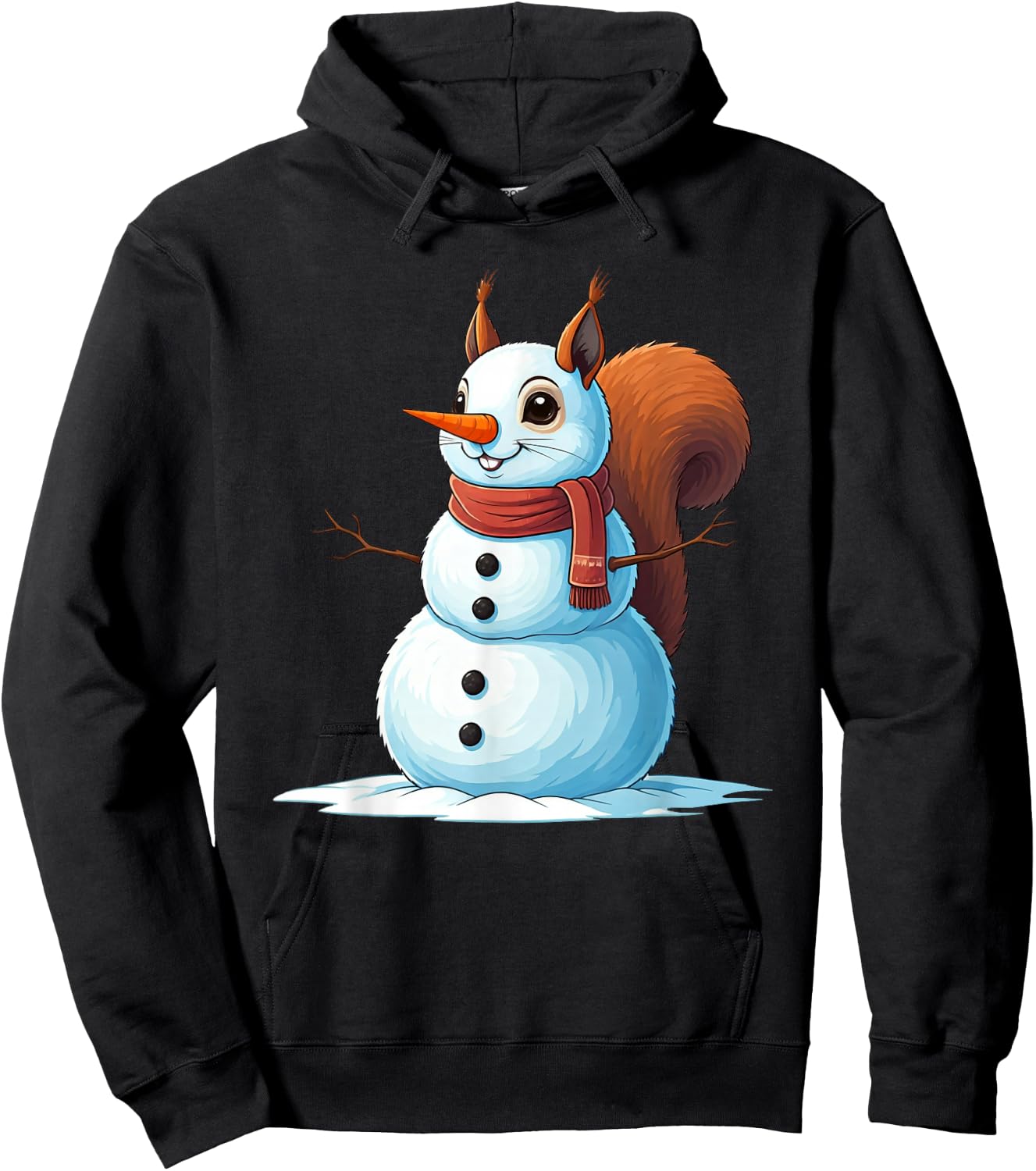 Funny Squirrel Snowman Scarf Christmas Kids Hoodie - Hoodie | Black