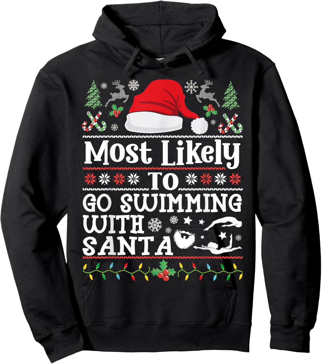 Most likely to go swimming with Santa Christmas swimmer Hoodie - Hoodie | Black