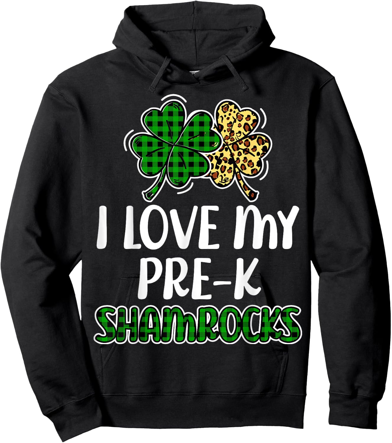 I Love My Pre-K Shamrocks Buffalo Plaid St Patricks Day Hoodie - Hoodie | Black