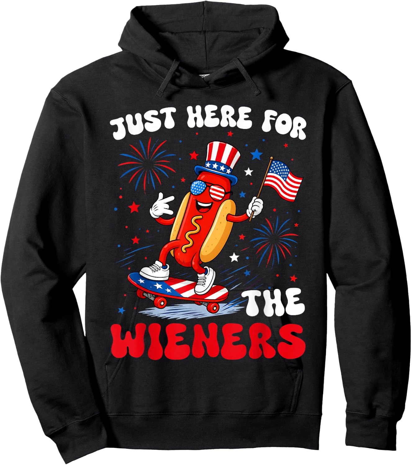 4th of July Just Here for The Wieners Hot Dog Men Women Kid Hoodie - Hoodie | Black