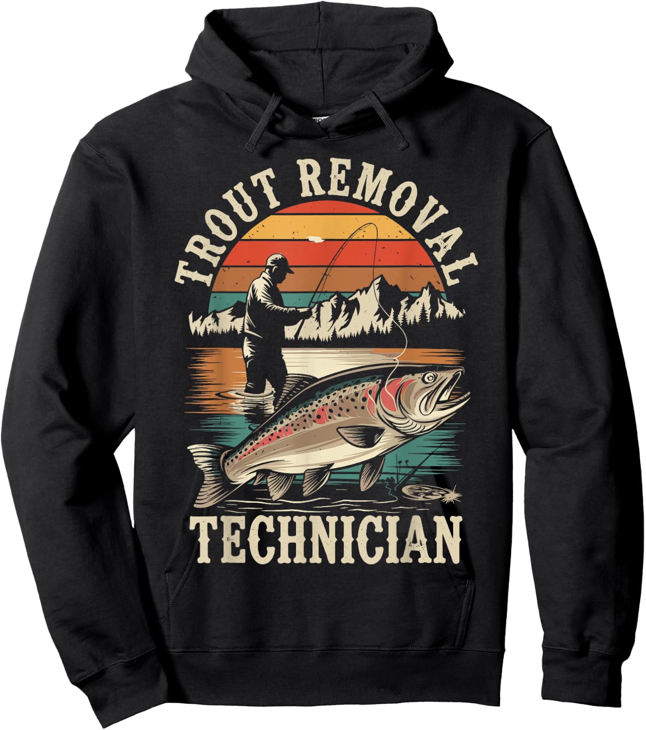 Funny Fisherman Trout Fly Fishing Father's Day JM -Adults Black Short Sleeve Hoodie - Hoodie | Black