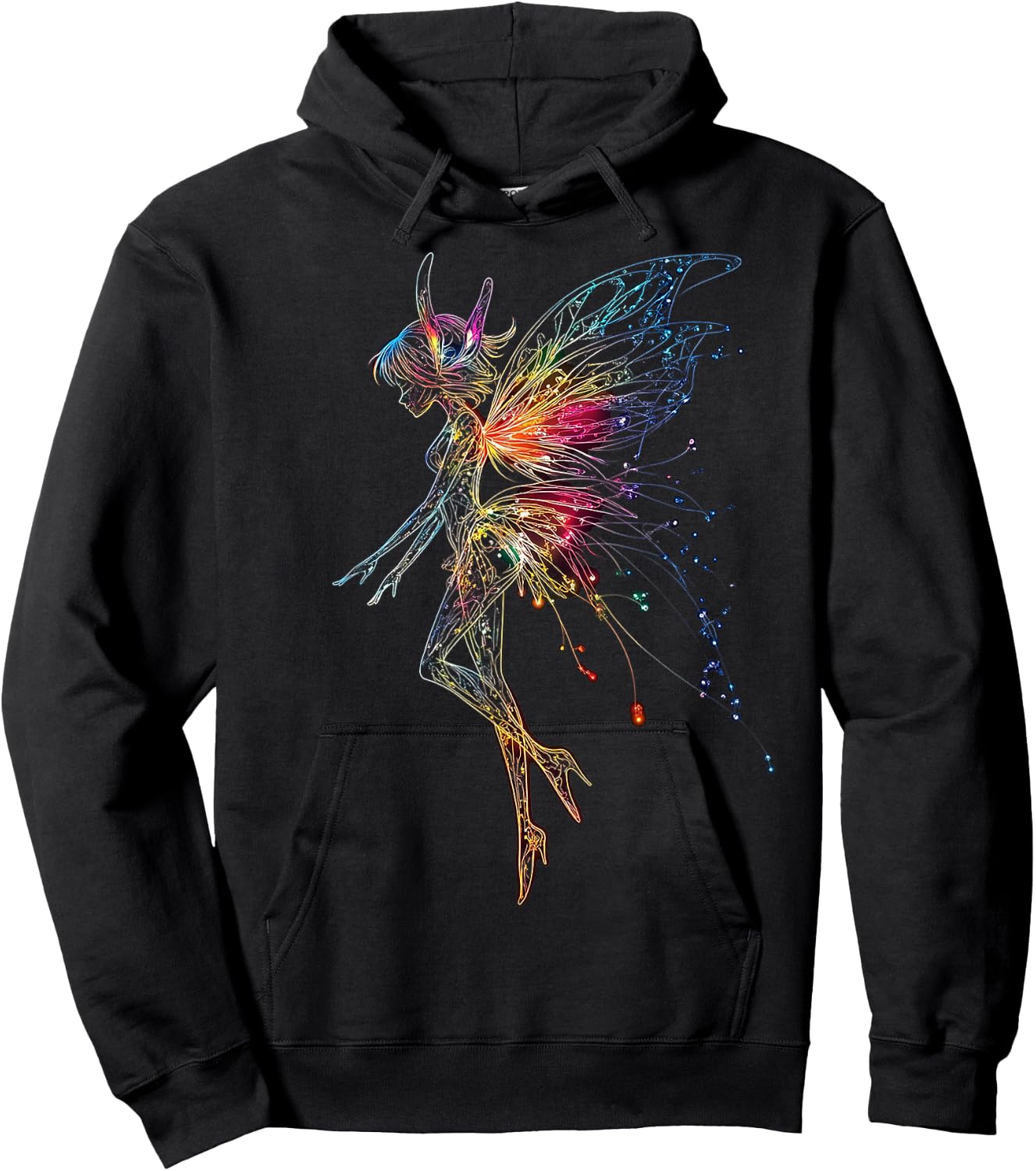 Fairy Mythical Graphic Fantasy Illustration Fairy , Black, S Hoodie - Hoodie | Black