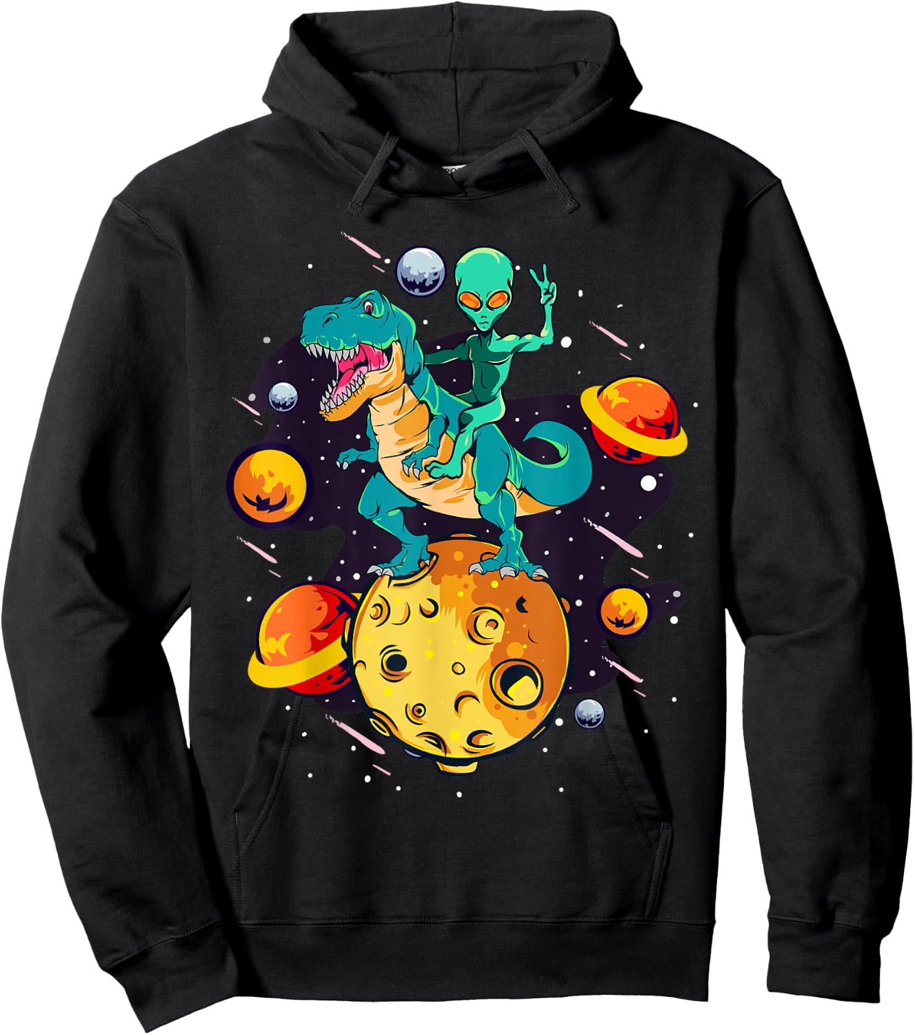Alien Rides T-Rex - Dinosaurs From Outer Space Hoodie - Hoodie | Black