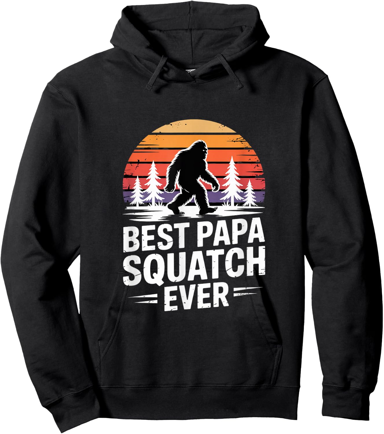 Funny Best Papa Squatch Ever Saying Retro Sunset Hoodie - Hoodie | Black