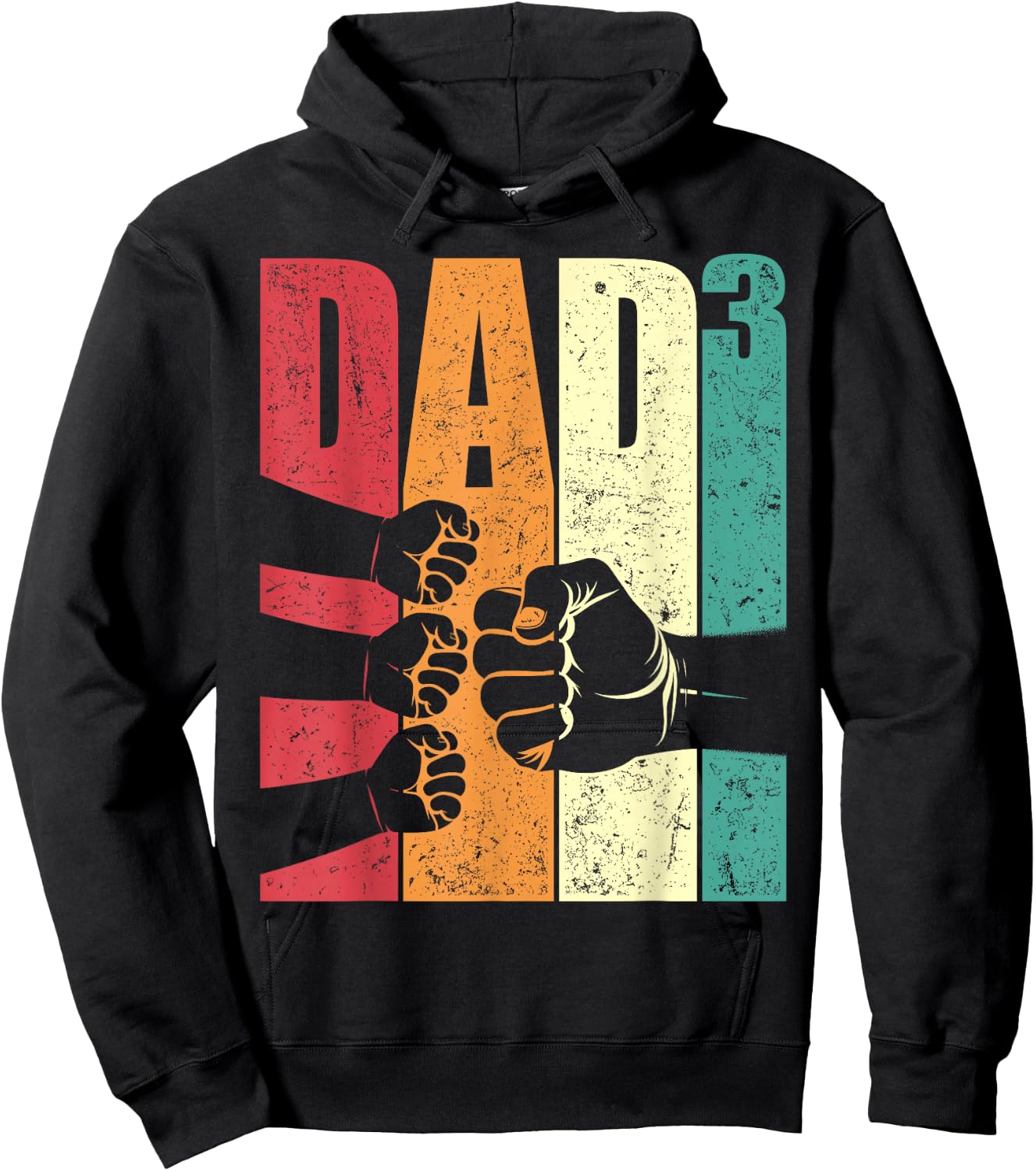 Dad Squared Retro Father of Three Kids Fist Bump Fathers Day Hoodie - Hoodie | Black