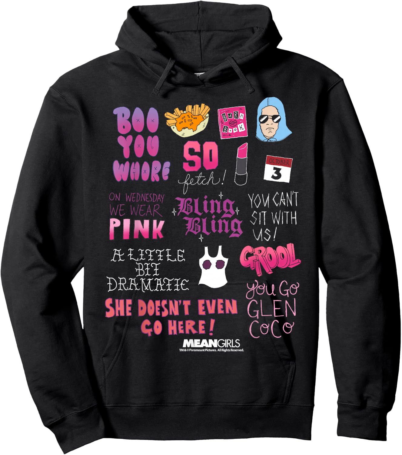 Mean Girls Pink Boo You Fetch Quotes Graphic Hoodie - Hoodie | Black