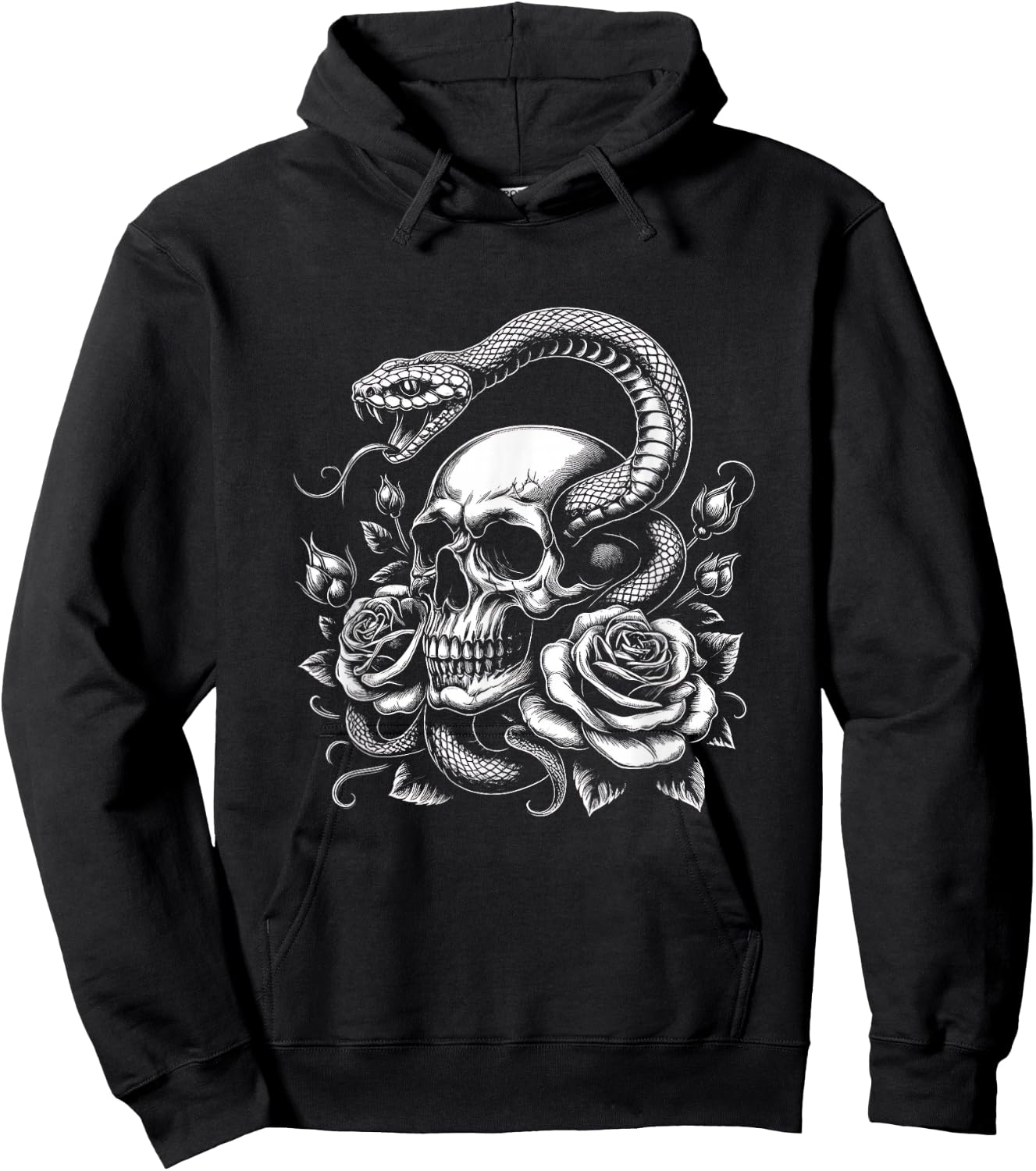 Skull Snake Graphic Rose Flower Art Design Hoodie - Hoodie | Black