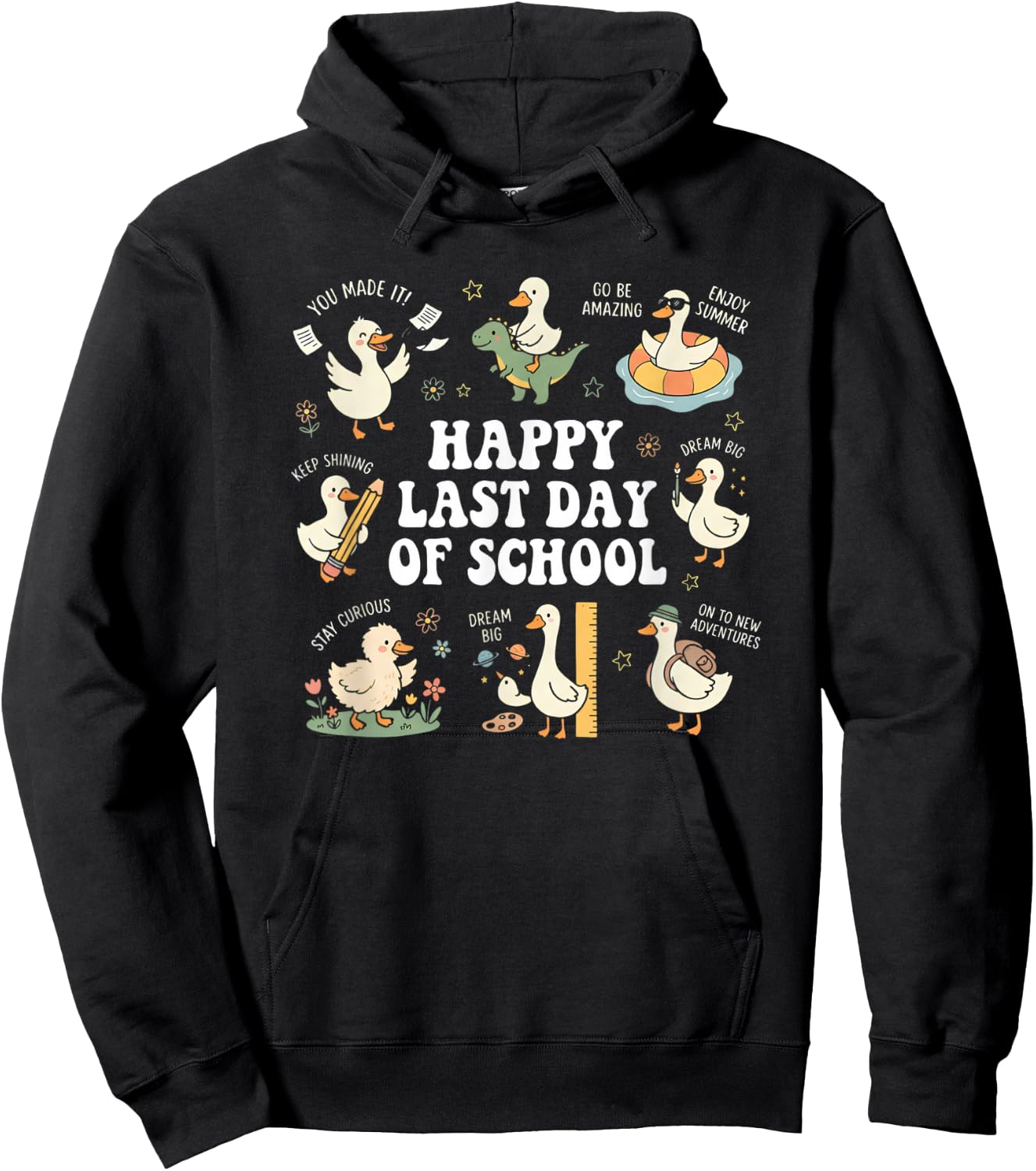 Happy Last Day of School Goose Graduation Summer Vacation Hoodie - Hoodie | Black