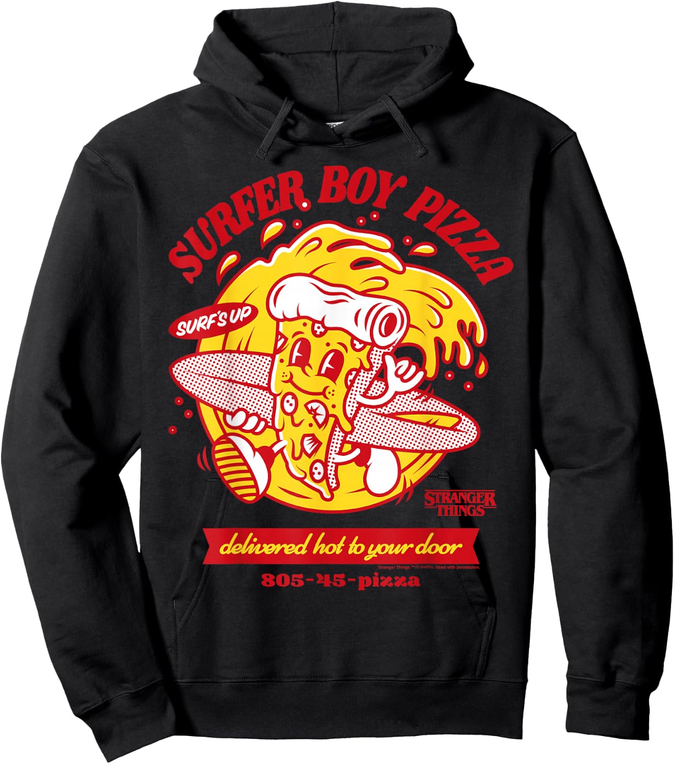 Stranger Things Surfer Boy Pizza Delivery Hot Surf's Up Hoodie - Hoodie | Black