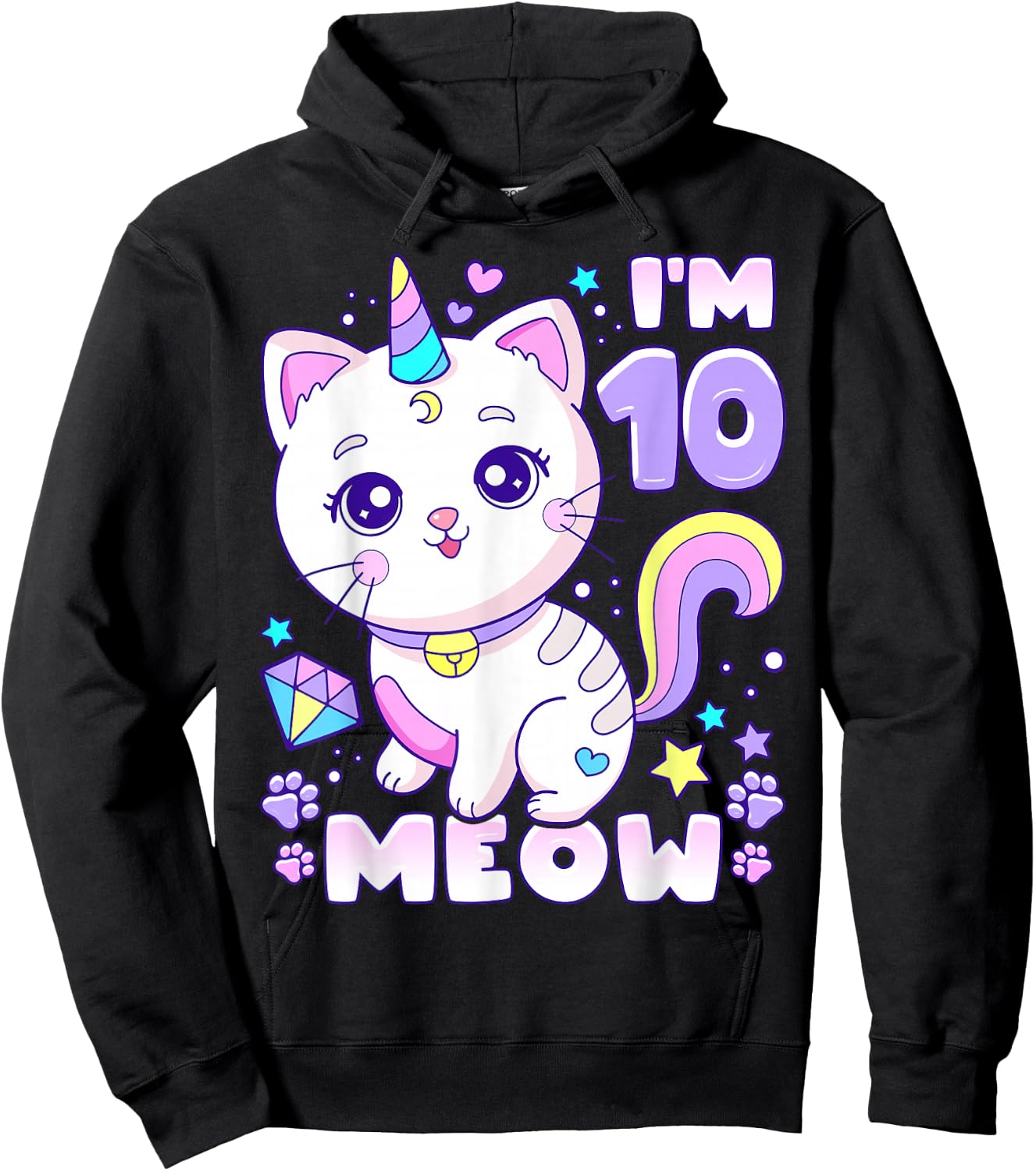 Birthday girl 10 years old, cat, unicorn, 10th birthday Hoodie - Hoodie | Black