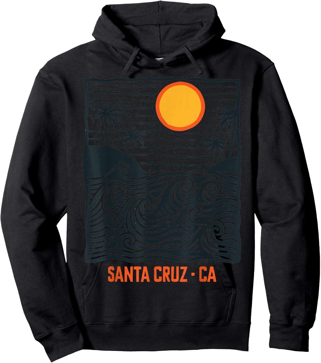 Santa Cruz Surf Wave Vintage Beach Pattern California Hoodie - Hoodie | Black