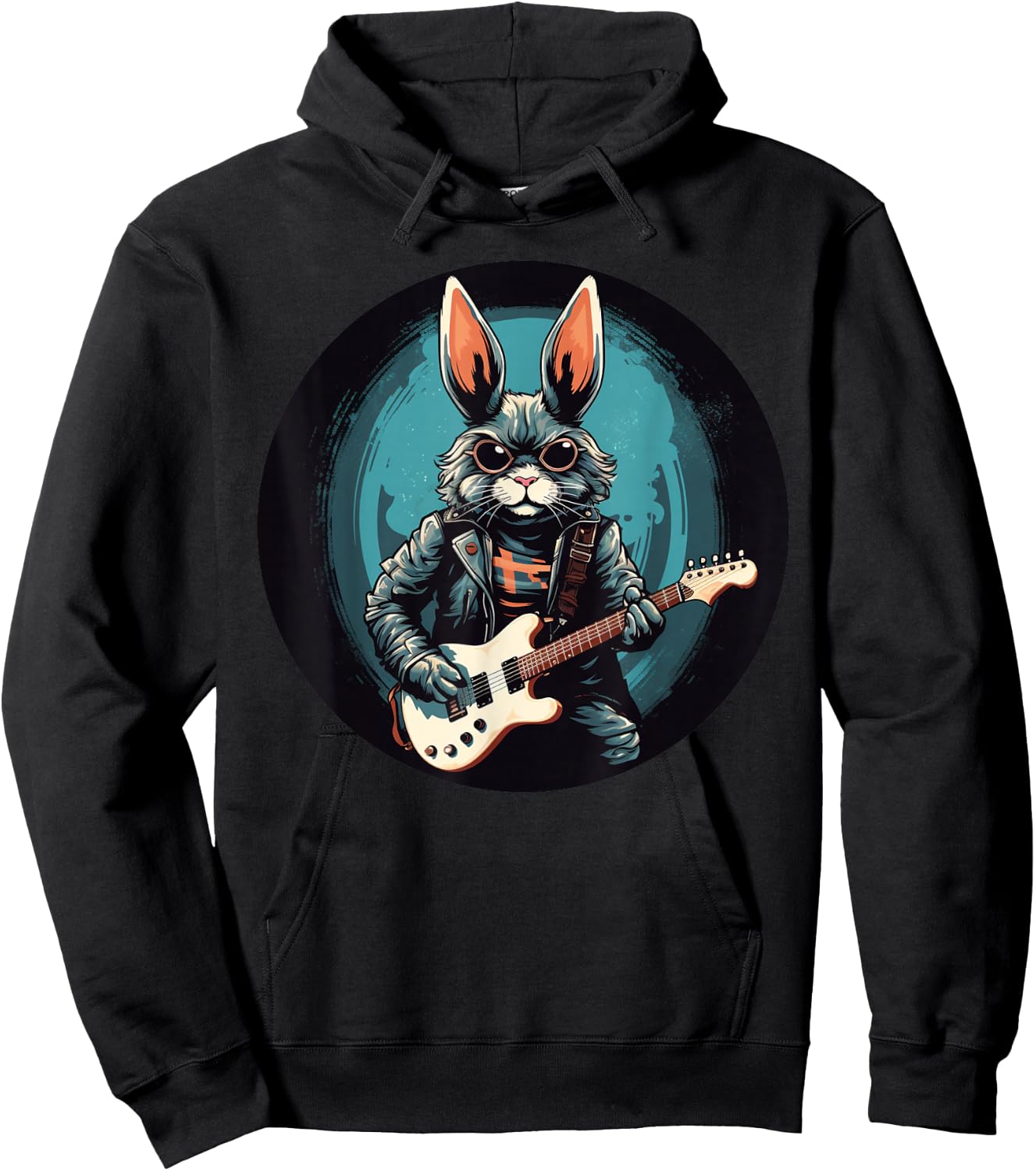 Cool electric guitar bunny for rock'n roll Easter Hoodie - Hoodie | Black