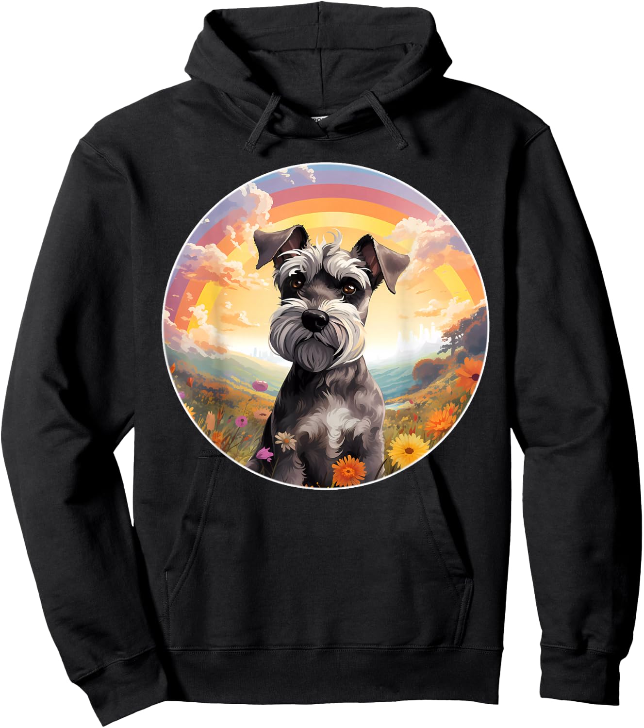 Miniature Schnauzer Lover Cute Rainbow Bridge Puppy Dog Art Hoodie - Hoodie | Black