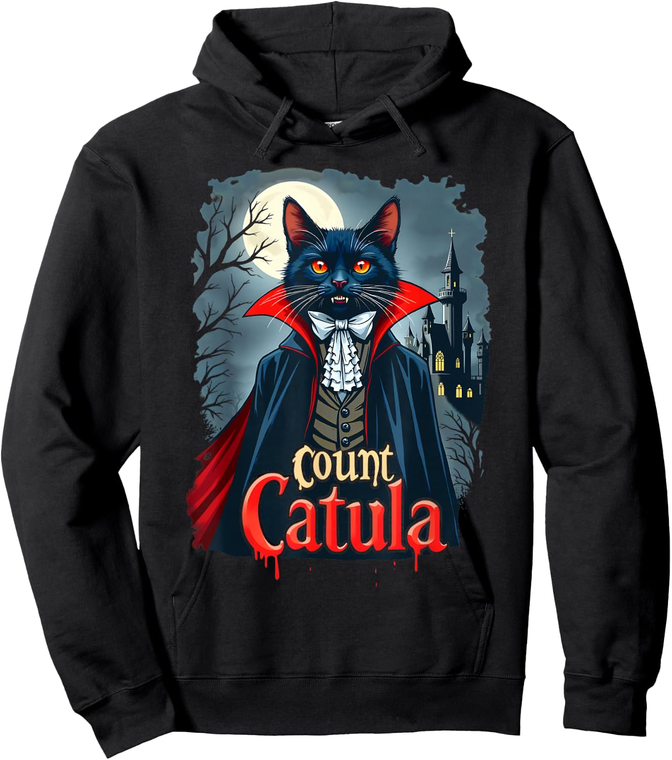 Count Catula Dracula Spooky Horror Vampire Cat Halloween Hoodie - Hoodie | Black