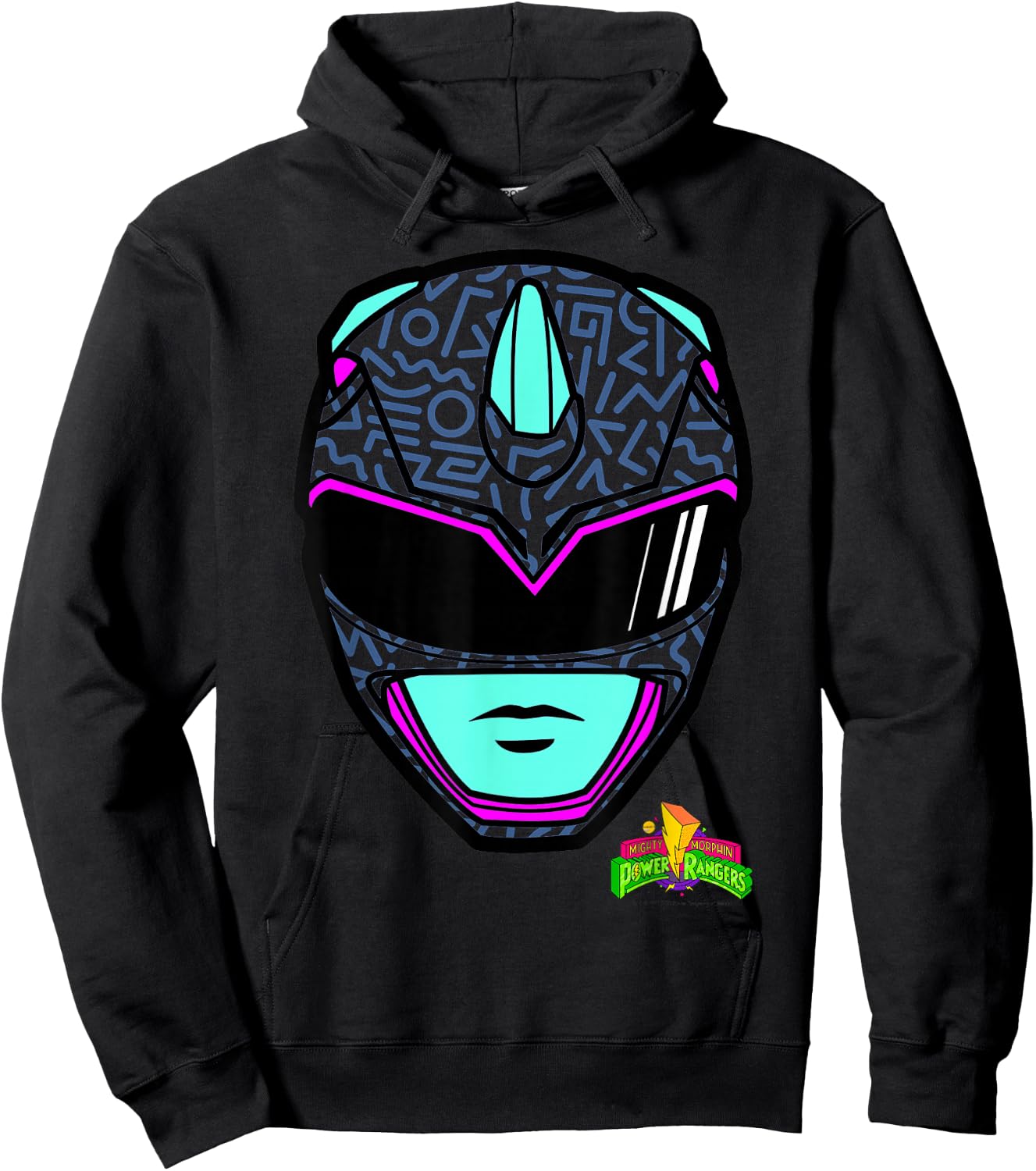 Power Rangers Blue Ranger Retro Print Big Face Hoodie - Hoodie | Black