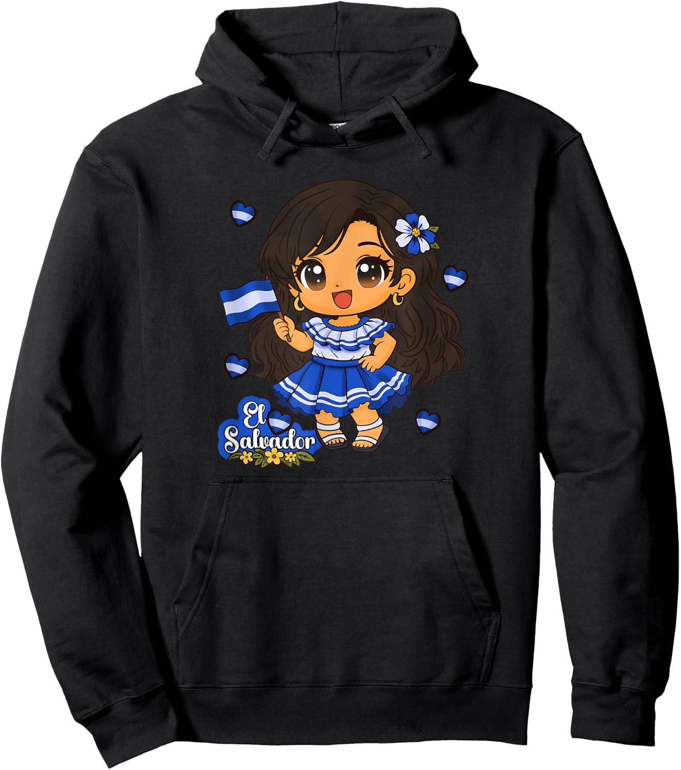 El Salvador Girl Salvadoran Woman Bicha Hearts Hoodie - Hoodie | Black