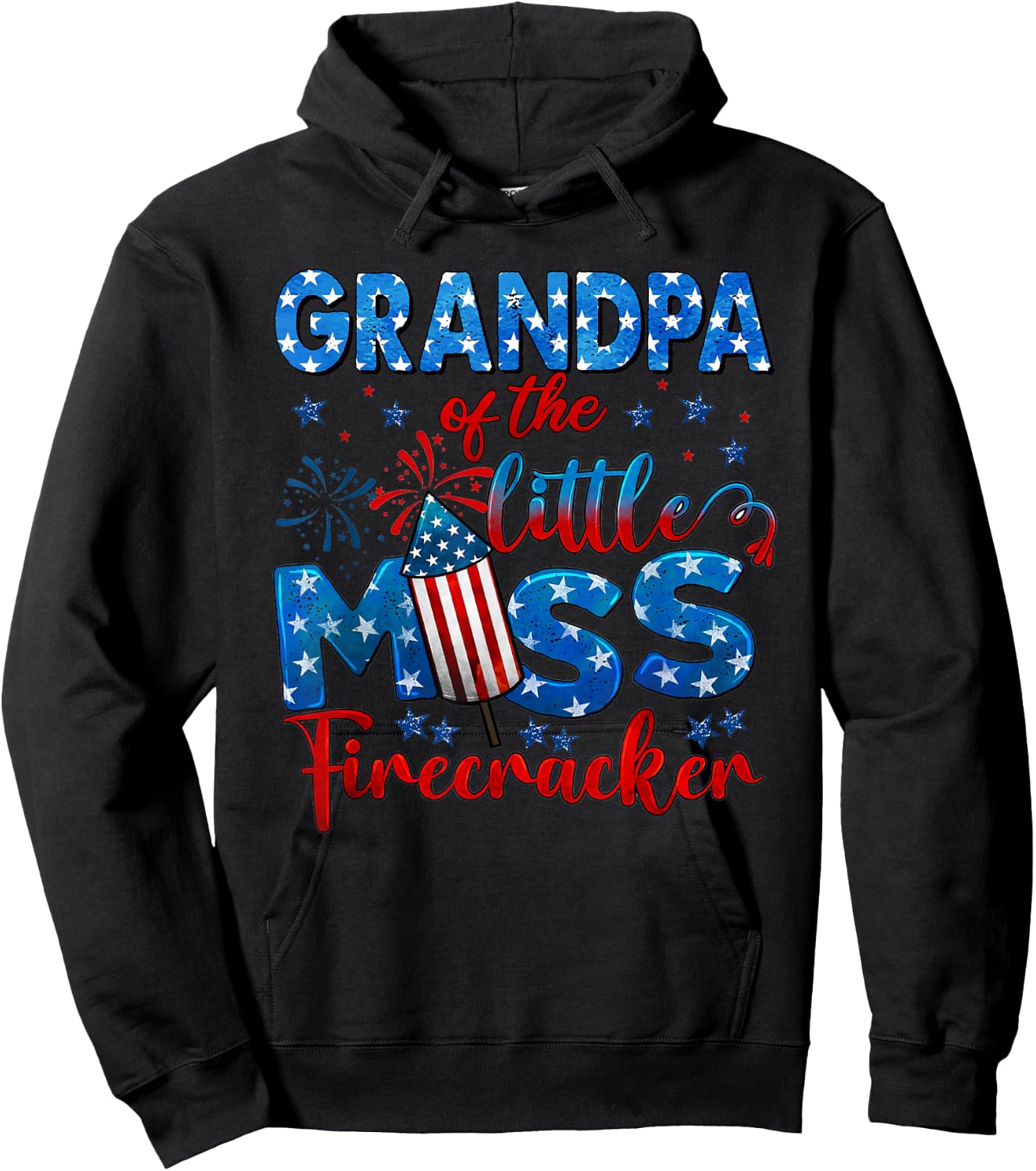 Grandpa of The Little Miss Firecracker 4th of July Birthday Hoodie - Hoodie | Black