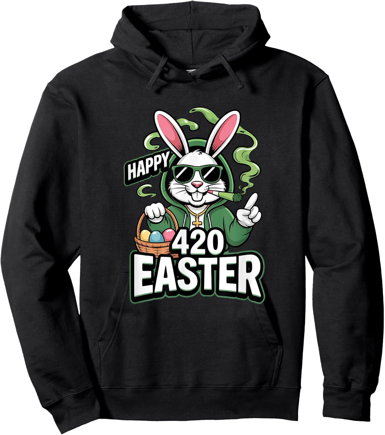 Happy 420 Easter Bunny Smoking Weed Hoodie - Hoodie | Black