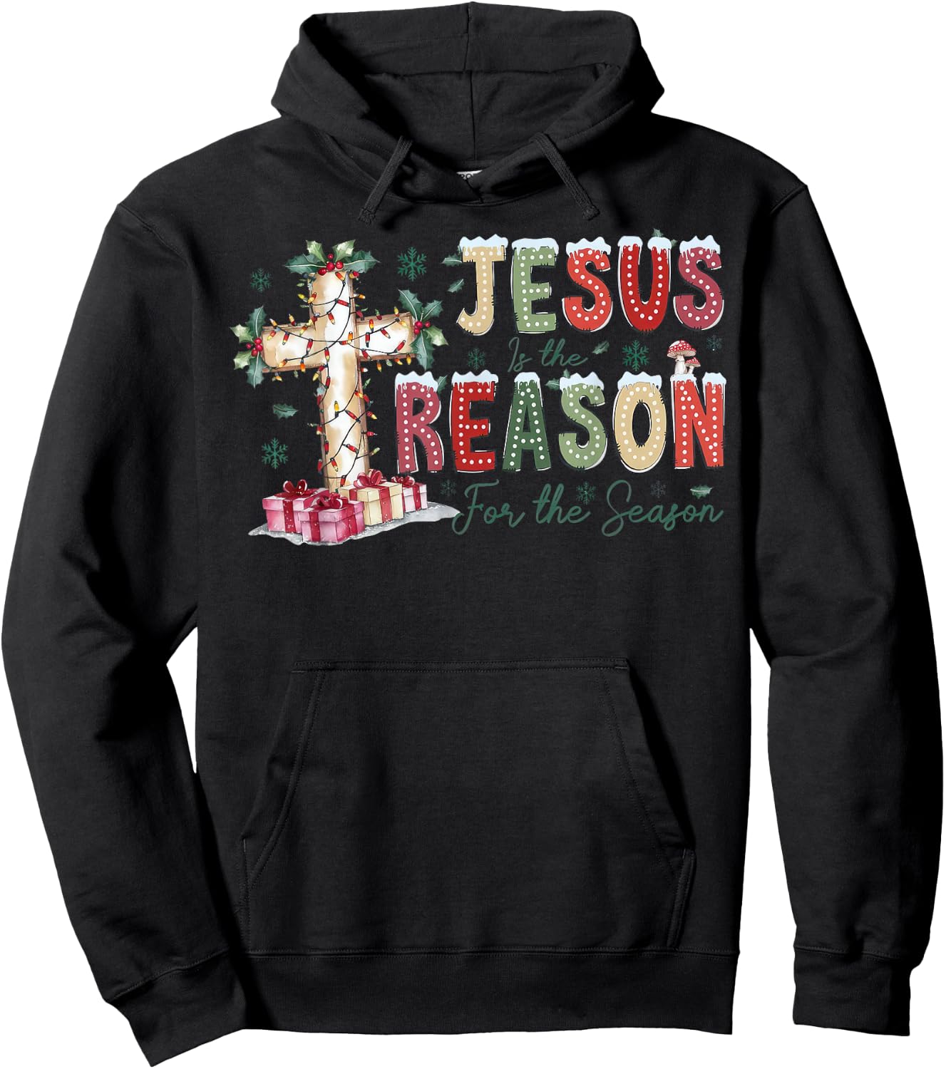 Jesus Is The Reason For The Season Religious Christmas Cross Hoodie - Hoodie | Black