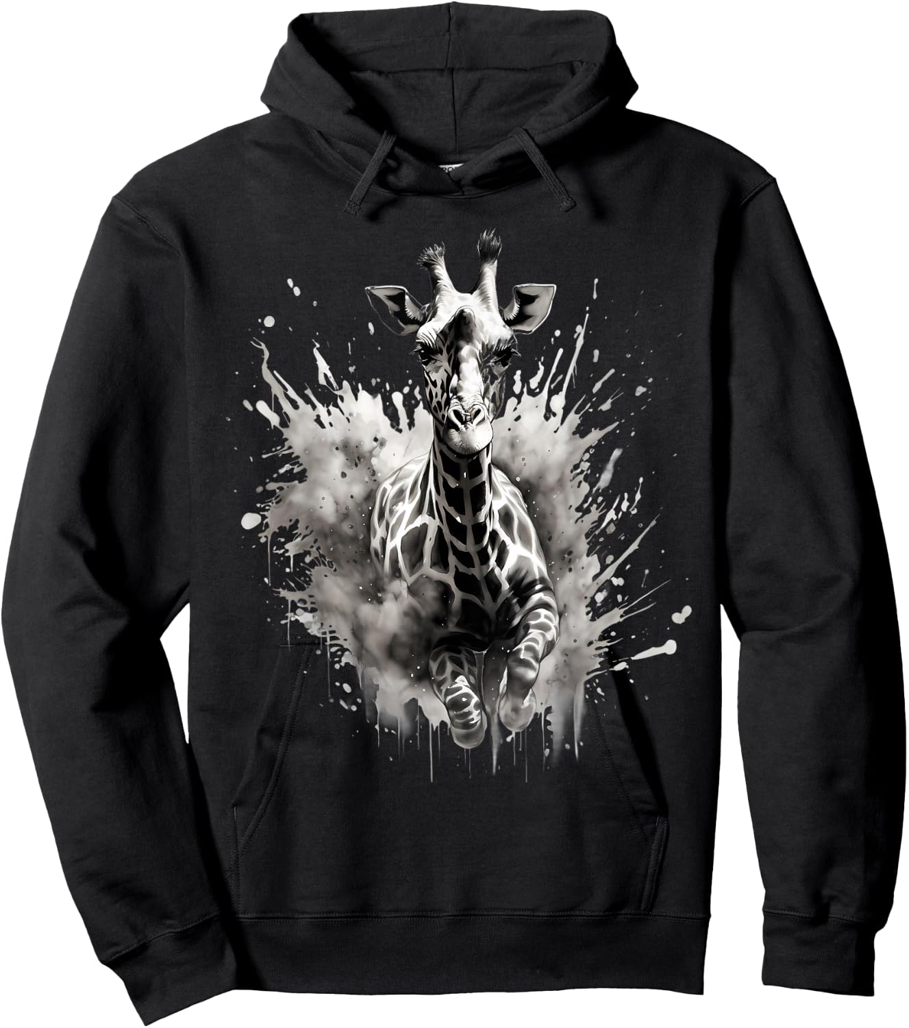 Giraffe Drawing Animal Print Splash Wildlife Safari Artwork Hoodie - Hoodie | Black