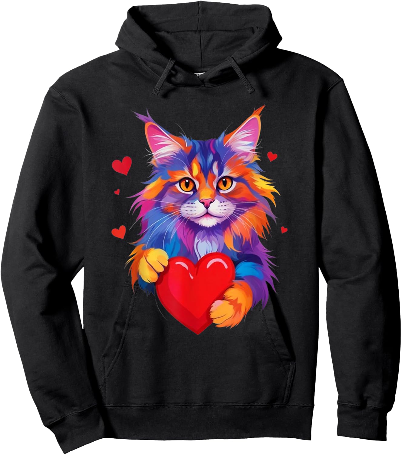 Chemise Maine Coon Cat - Graphique coloré Maine Coon Heart Hoodie - Hoodie | Black