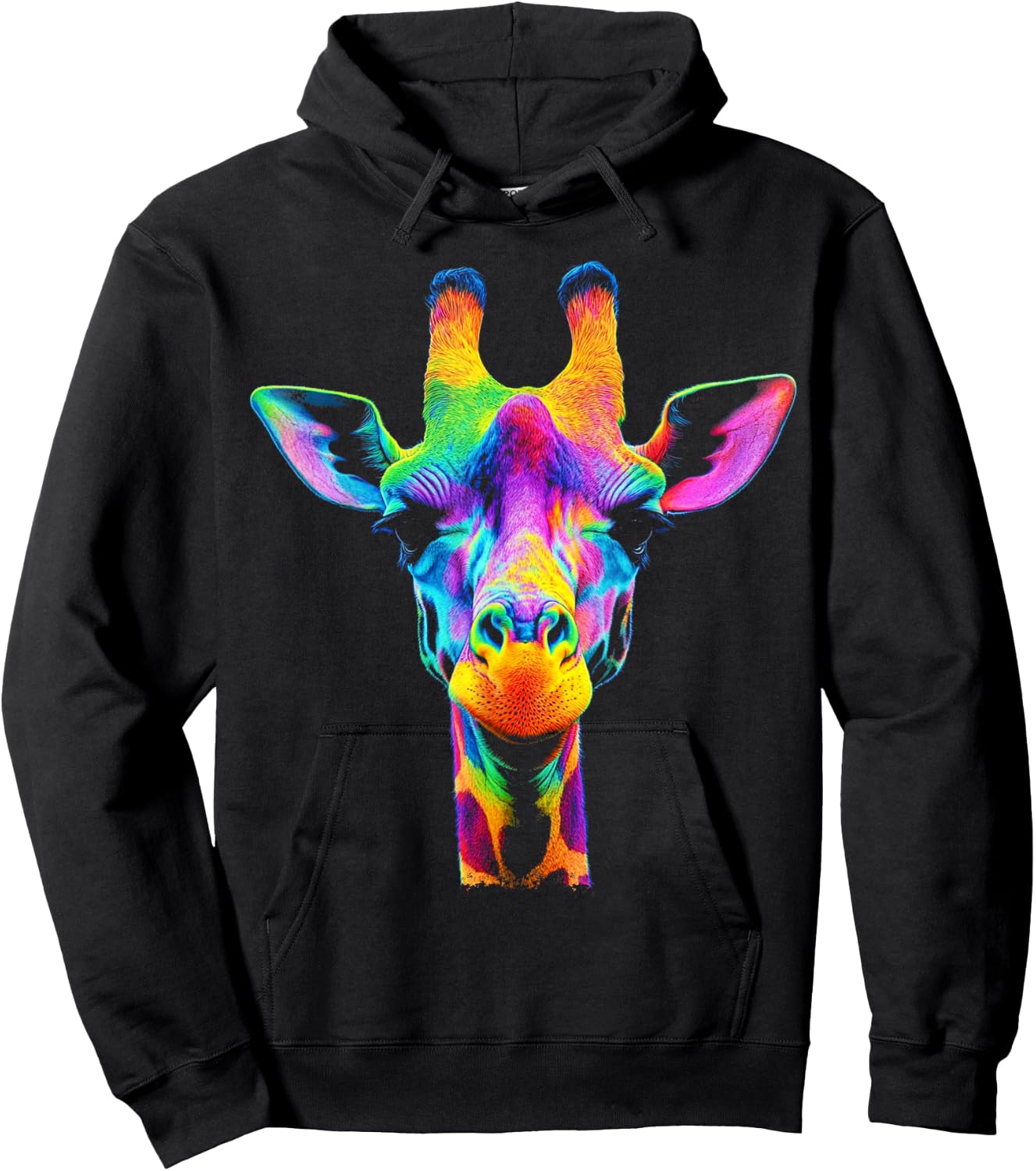 Design With A Giraffe On It Rainbow Giraffe On A Hoodie - Hoodie | Black
