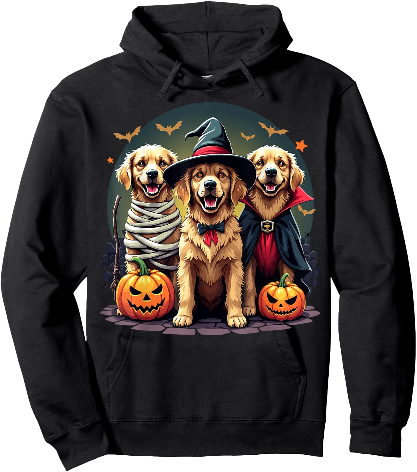 Golden Retriever Halloween Costume Party Witch Mummy Vampire Hoodie - Hoodie | Black