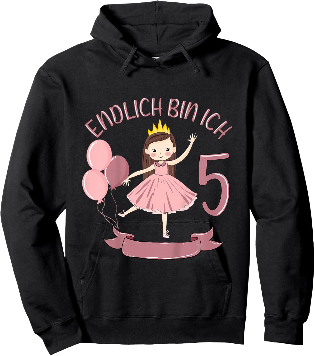 Kids 5 Years Princess Finally Bin I 5 Girls 5th Birthday , black Hoodie - Hoodie | Black