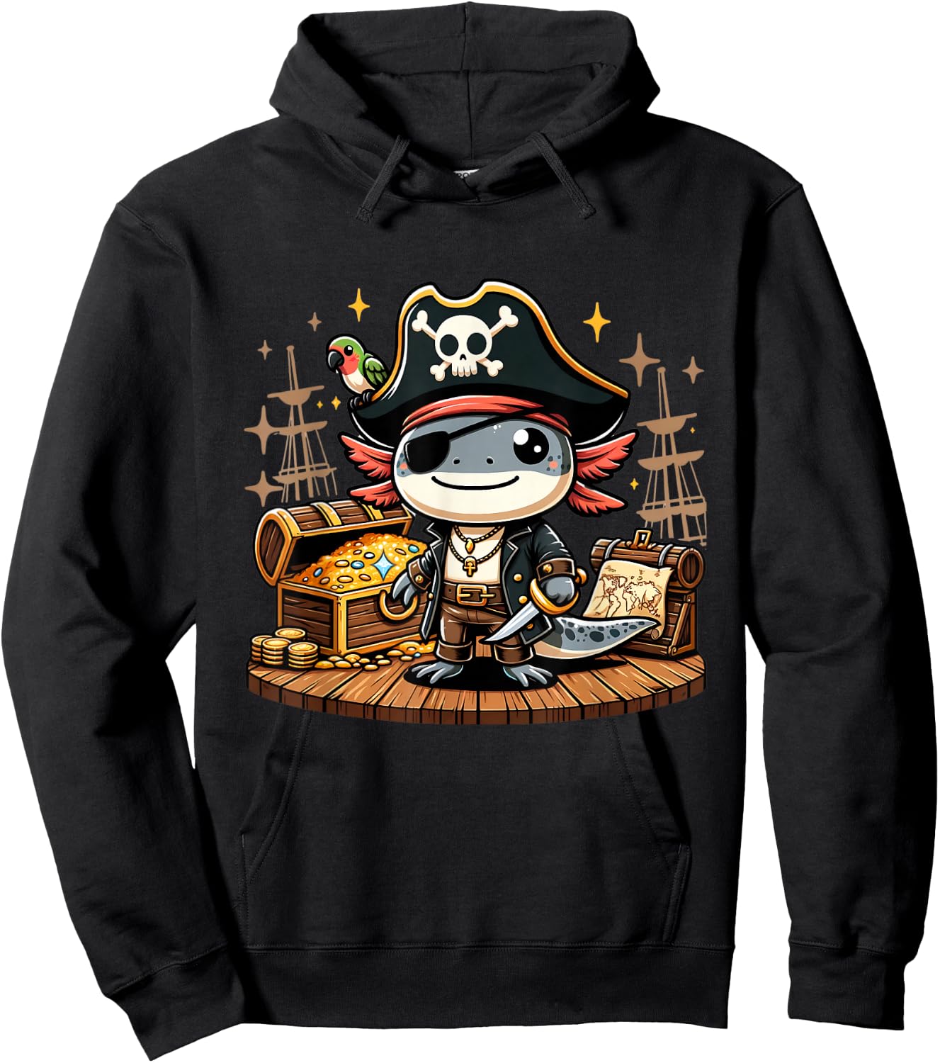 Kawaii Axolotl Pirate Day Pirate Puns Funny Sayings Hoodie - Hoodie | Black