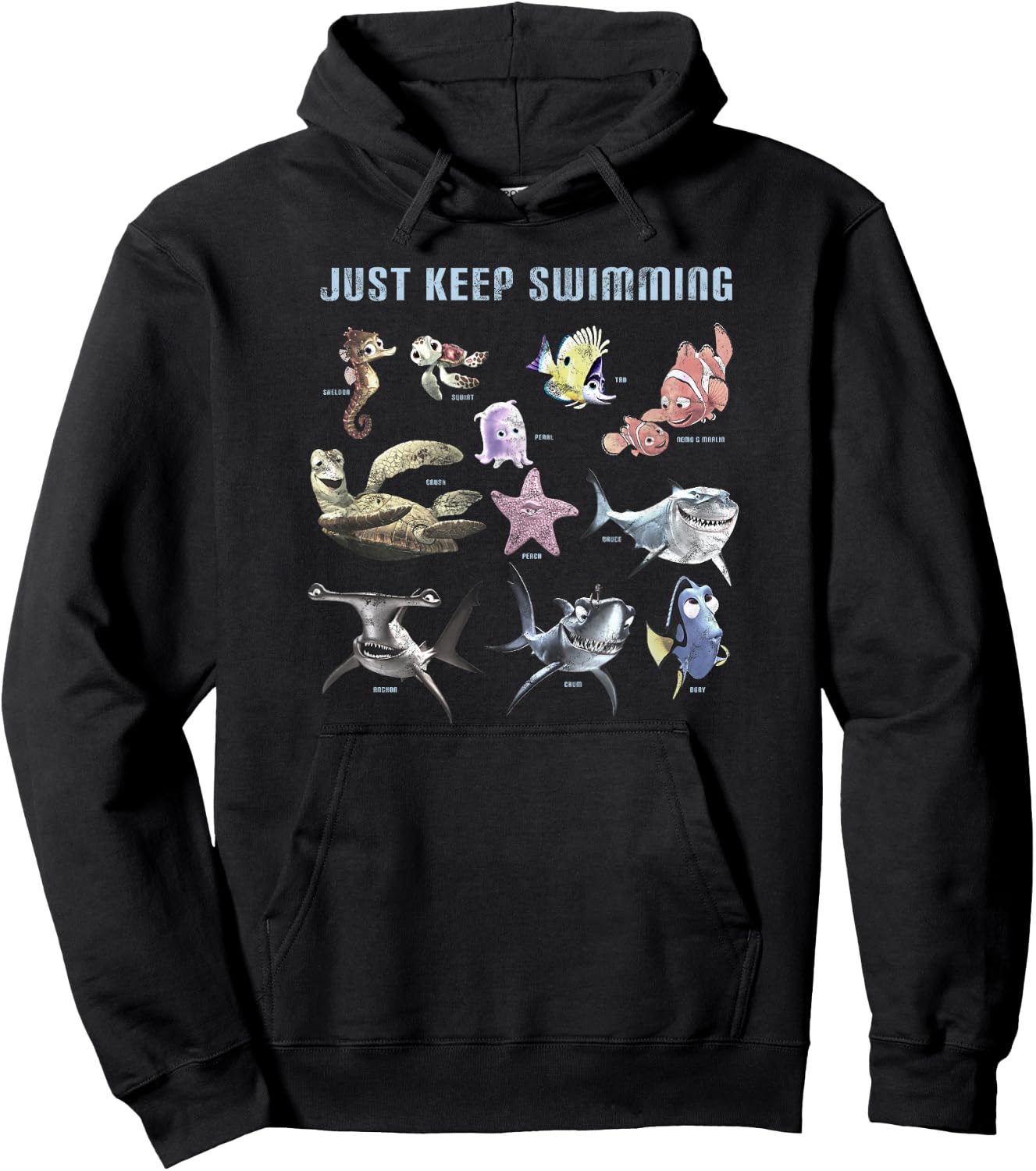Disney Pixar Finding Nemo Group Chart Just Keep Swimming Hoodie - Hoodie | Black