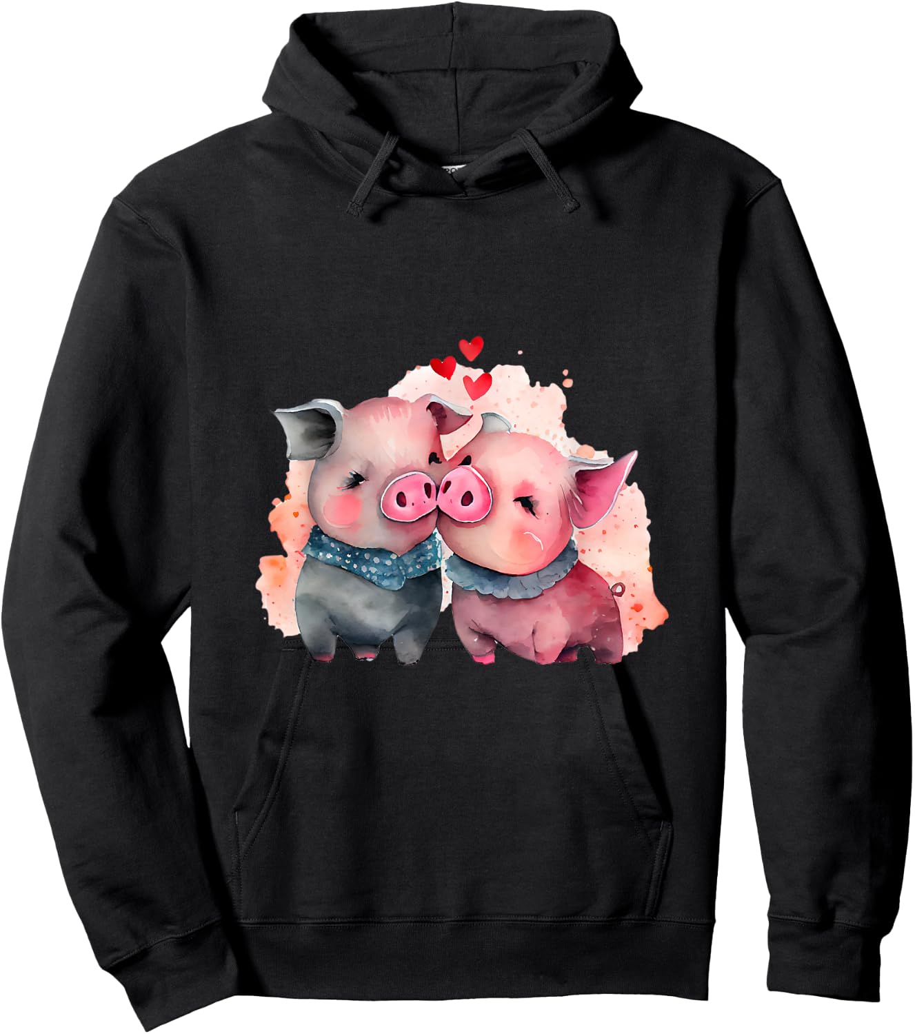Two Loving Pigs In Love Heart Valentine's Day Pig Hoodie - Hoodie | Black