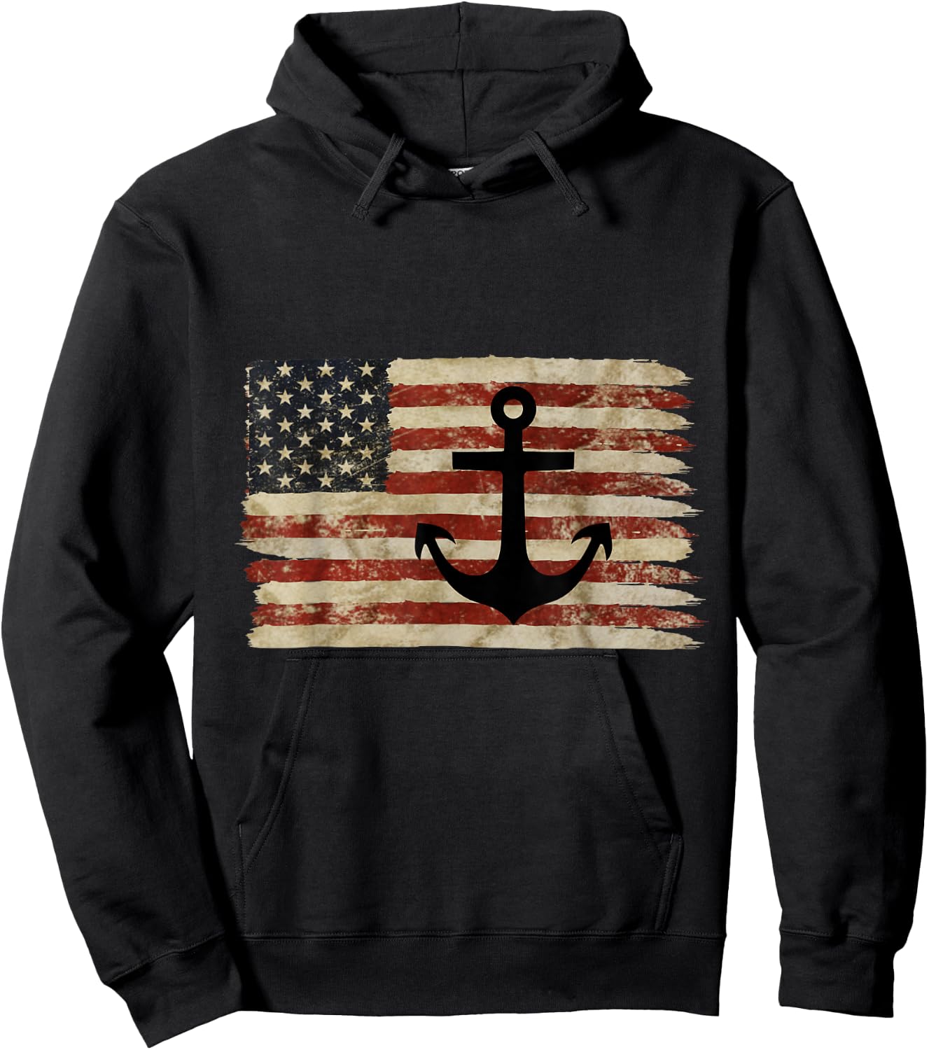 USA American Flag Nautical Anchor Patriotic Sailor Military Hoodie - Hoodie | Black