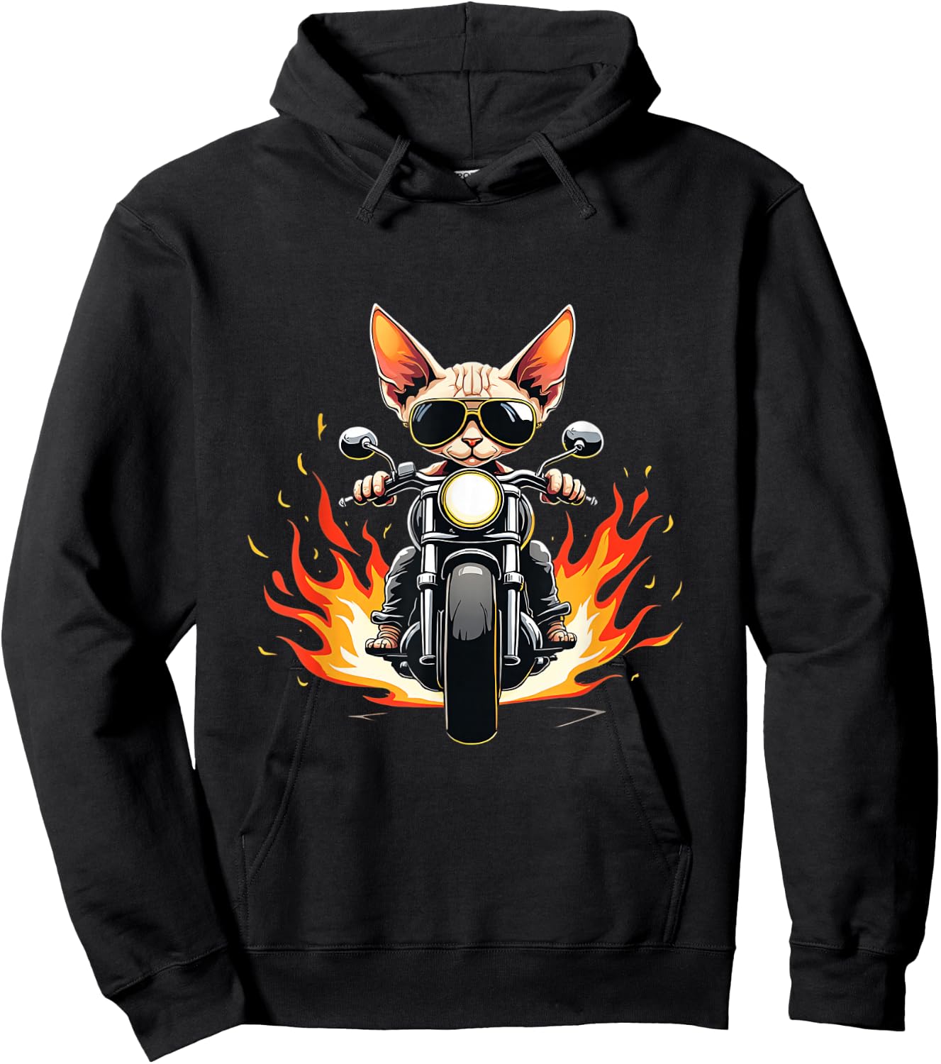 Funny Sphynx Cat Riding a Motorcycle Design Sphynx Cat Lover Hoodie - Hoodie | Black