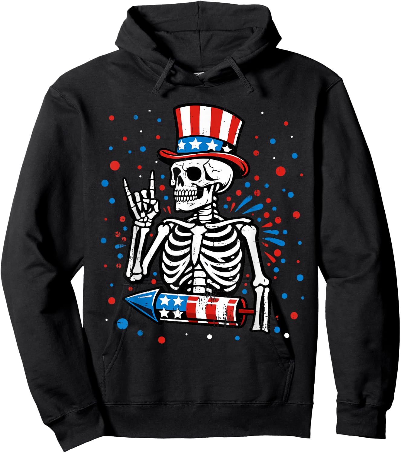 4th of July Skeleton Patriotic Rock USA Flag Men Boys Kids Hoodie - Hoodie | Black