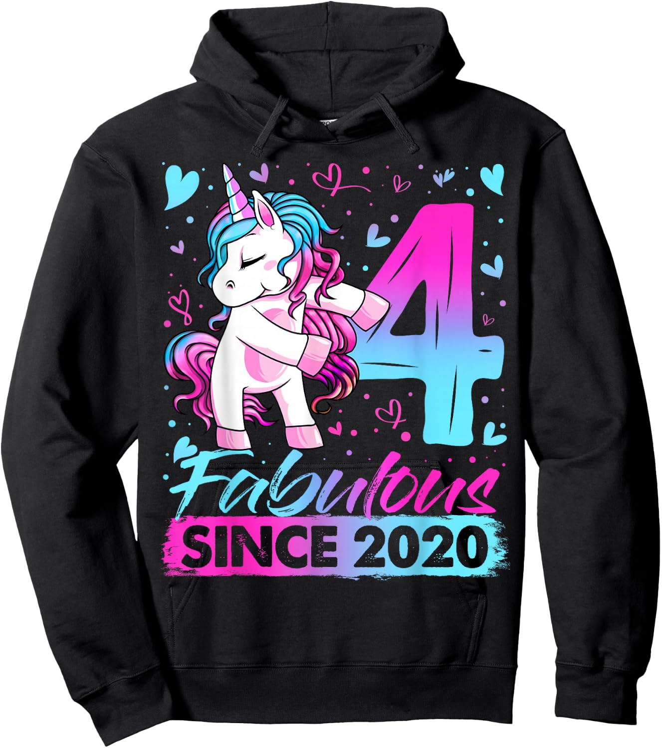 4 Years Old Flossing Unicorn Gifts 4th Birthday Girl Party Hoodie - Hoodie | Black