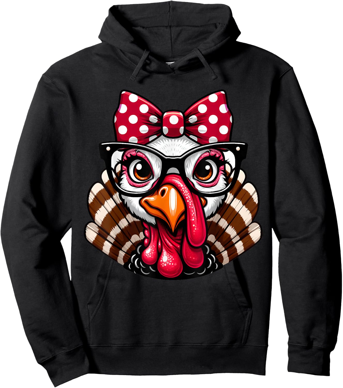 Thanksgiving Turkey Face Glasses Women Girls Hoodie - Hoodie | Black
