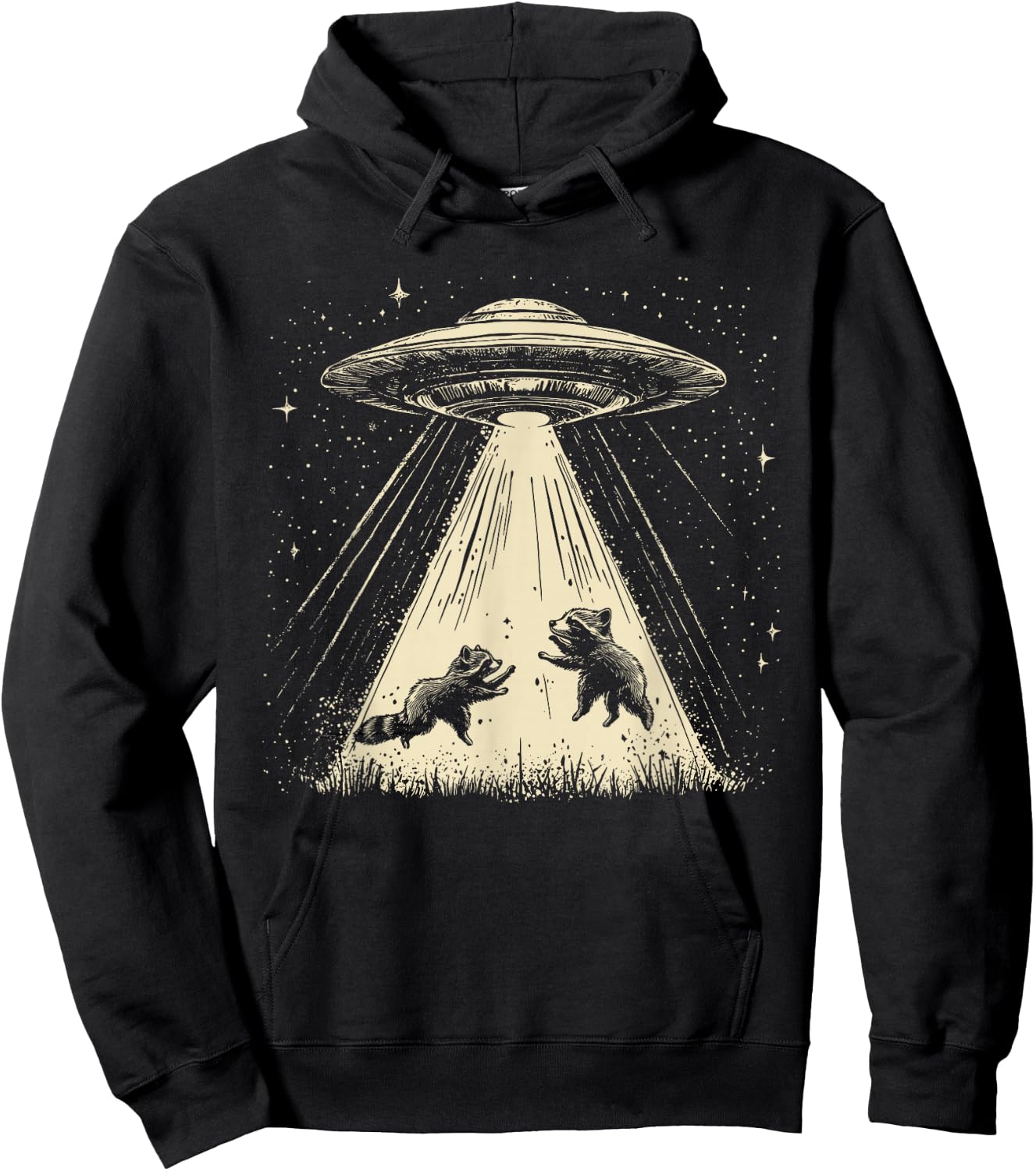Bad Attitudes Retro UFO Raccoon Space Alien Raccoon Sci-Fi Hoodie - Hoodie | Black