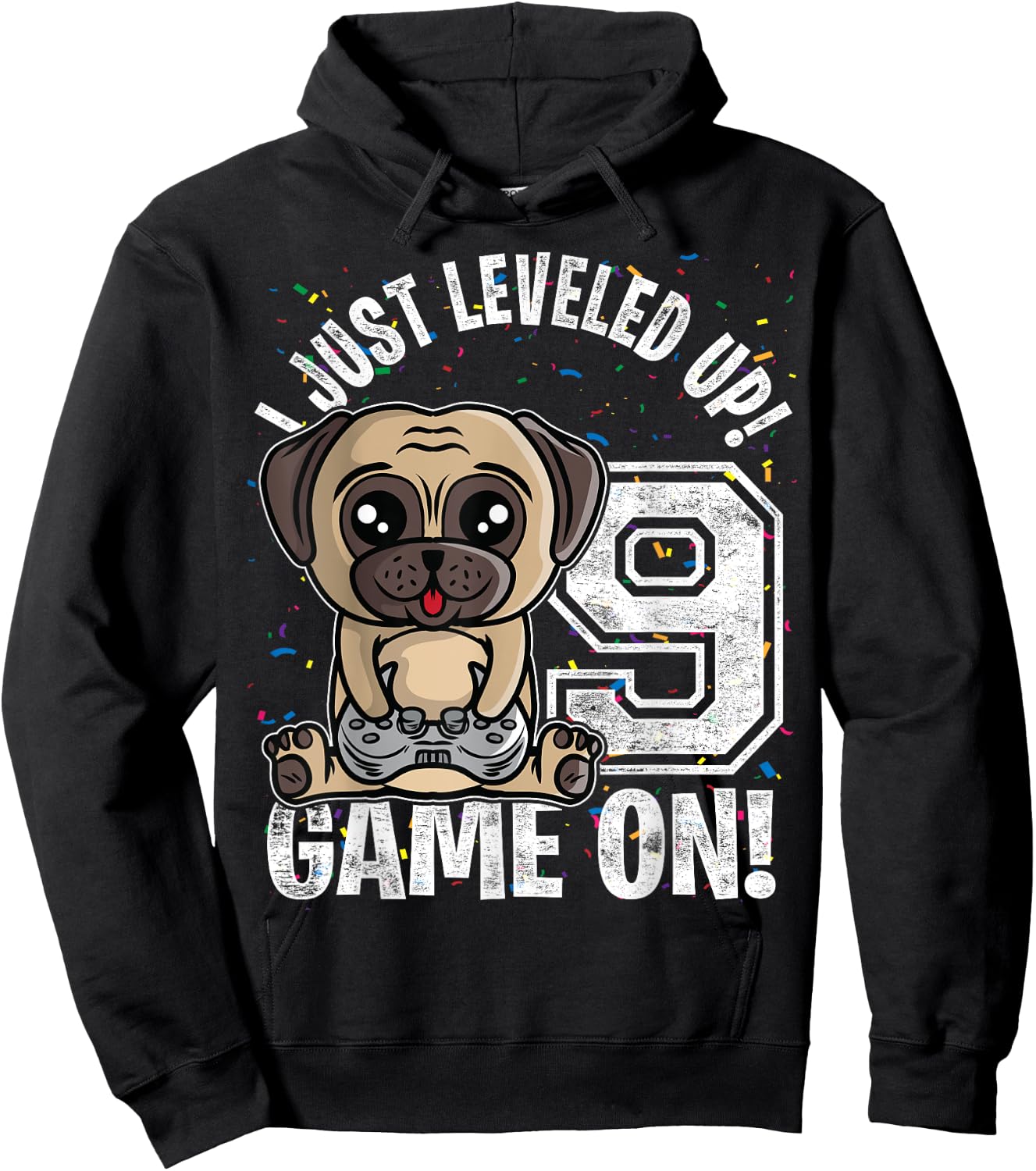 9 Years Old 9th Birthday Pug Dog Boy Girl Gifts Video Game Hoodie - Hoodie | Black