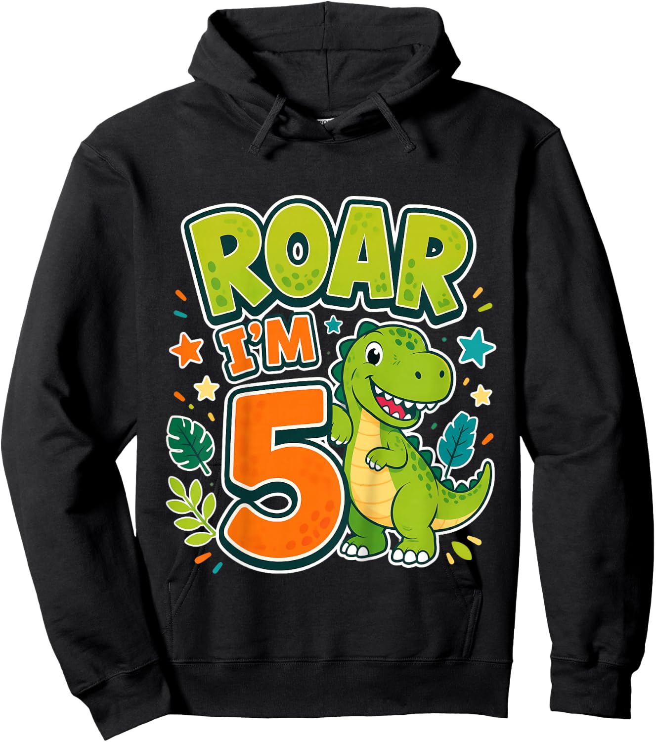 Kids Roar Im 5 Dinosaur Birthday Kids Hoodie - Hoodie | Black