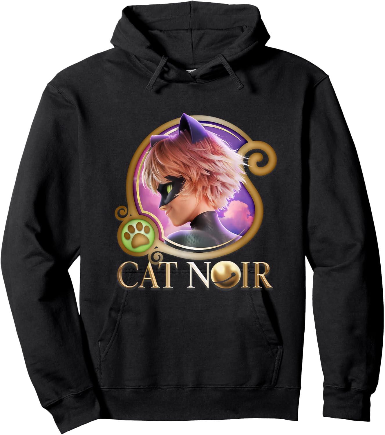 Miraculous Ladybug The Movie Cat Noir Badge Gold Hoodie - Hoodie | Black