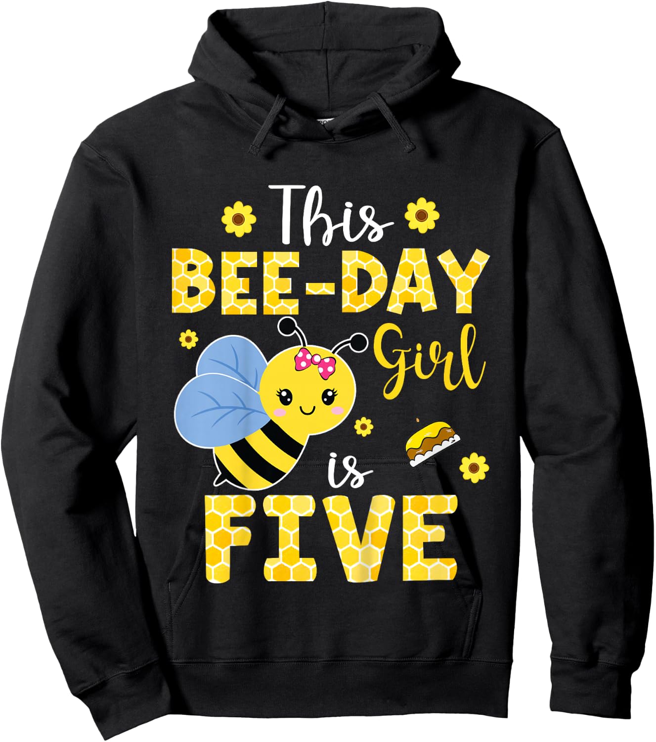 This Bee-Day Girl Is Five 5 Years Old 5th Birthday Kids Hoodie - Hoodie | Black