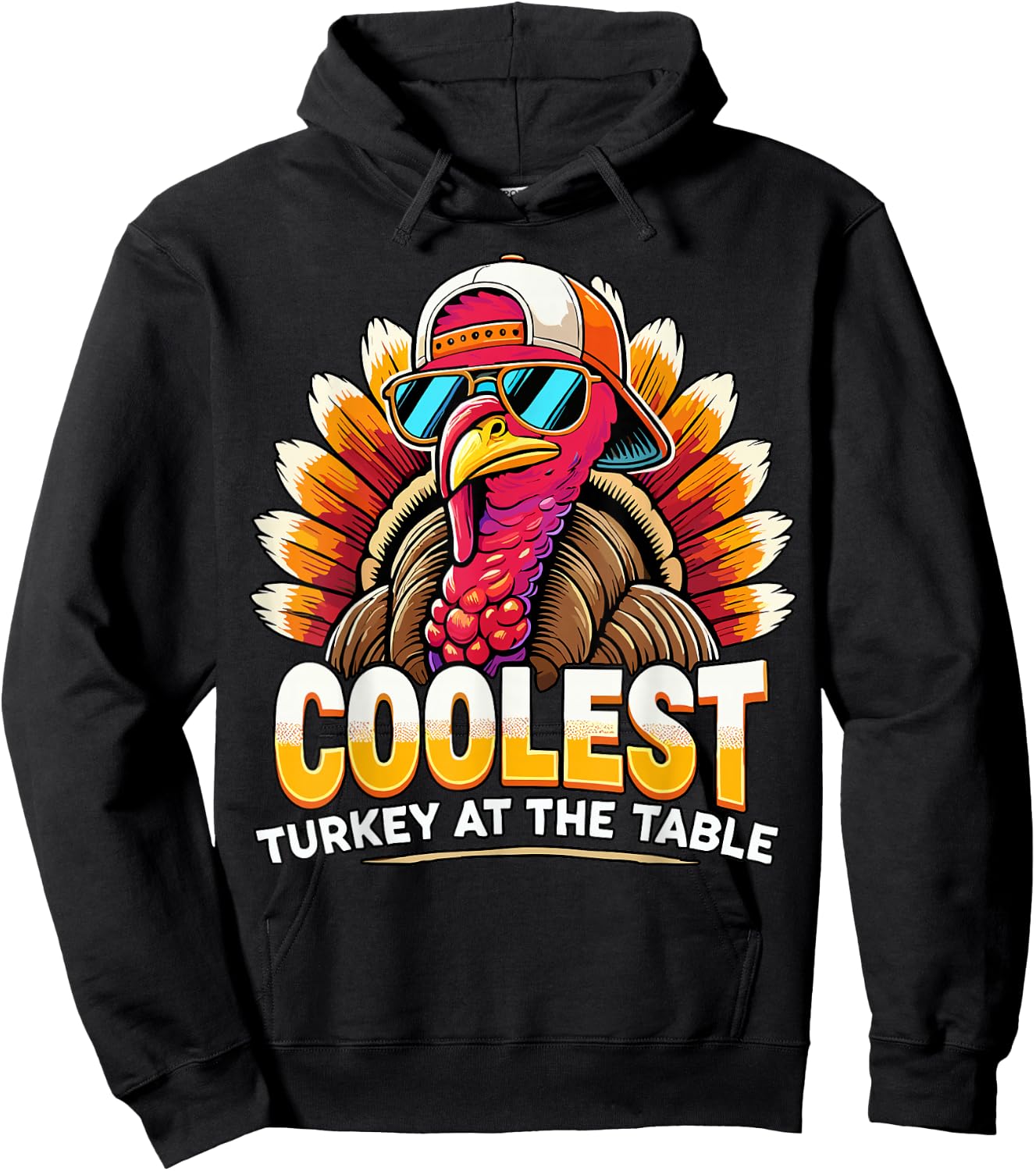 Thanksgiving Coolest Boys Turkey At Table Toddler Youth Hoodie - Hoodie | Black